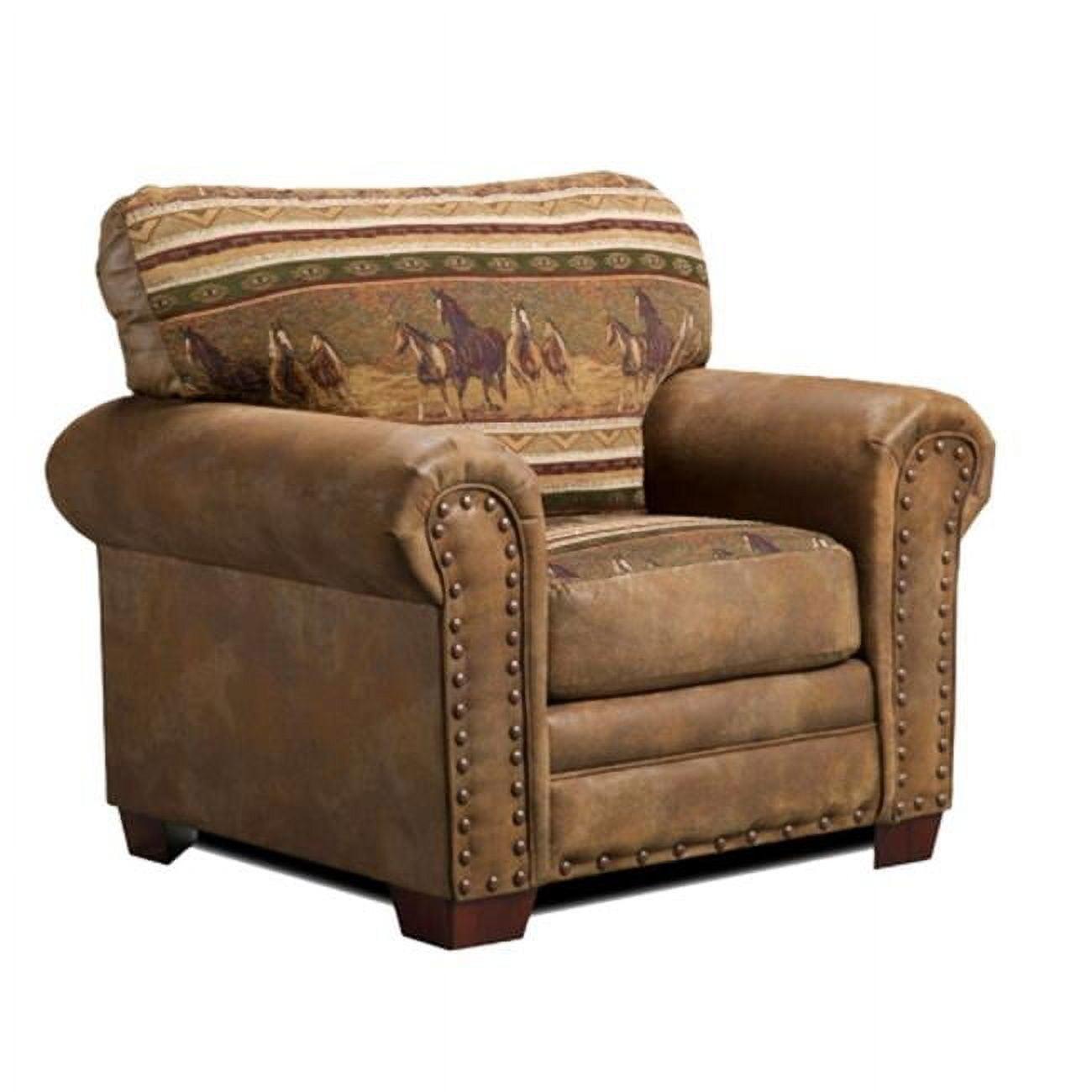 Wild Horses Brown Microfiber and Oak Accent Chair