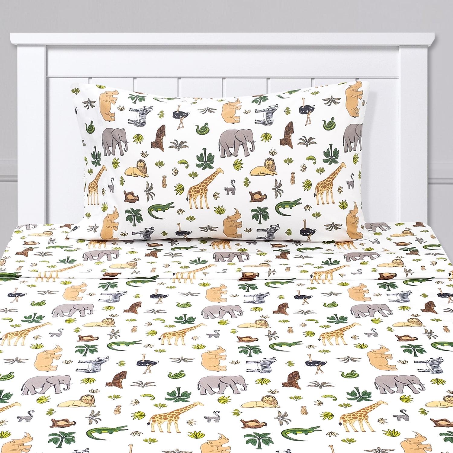 Wild Kingdom Animals Giraffe, Rhino, Lion Kids Sheet Set Twin, Twin XL, Full