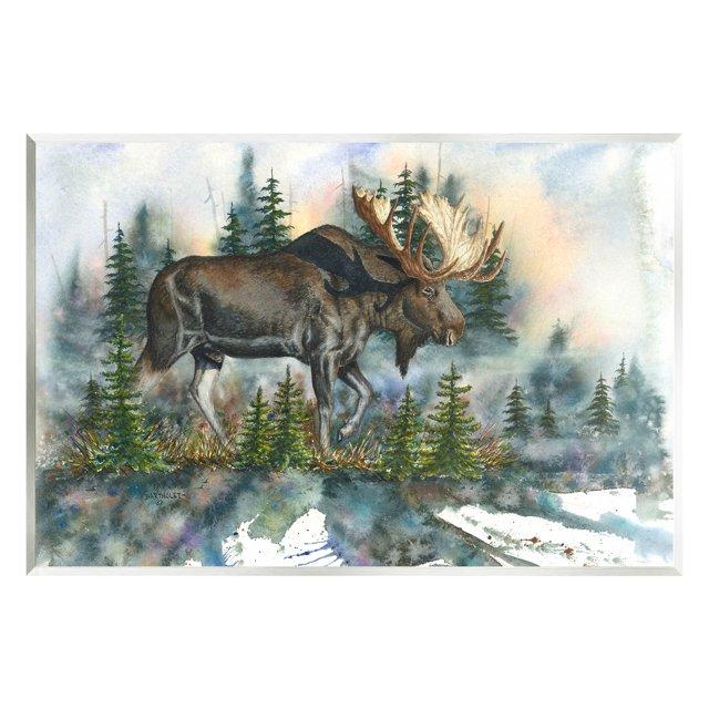 Stupell Industries " Wild Moose Forest Nature Scene " by Dave Bartholet Painting Print