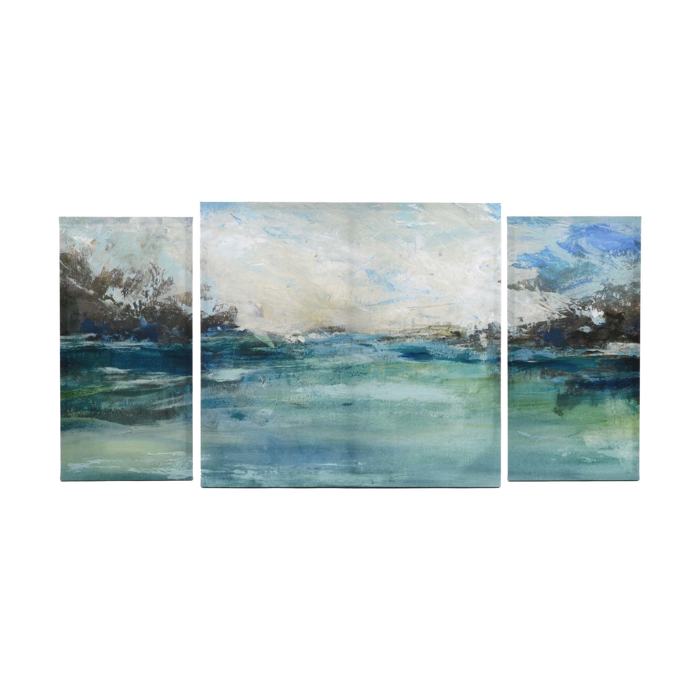 Wild Sea Abstract Canvas Wall Art, 3-Piece Coastal Seascape Blue and Green, by Prinz