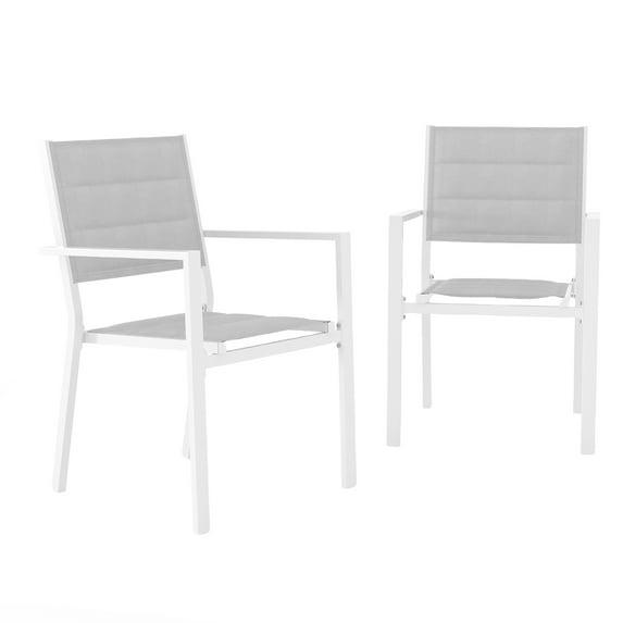 Patio Stackable Chairs Set of 2, Outdoor Aluminum Stacking Dining Chairs with Textilene Fabric for Outdoor, Patio, Deck, Backyard, White