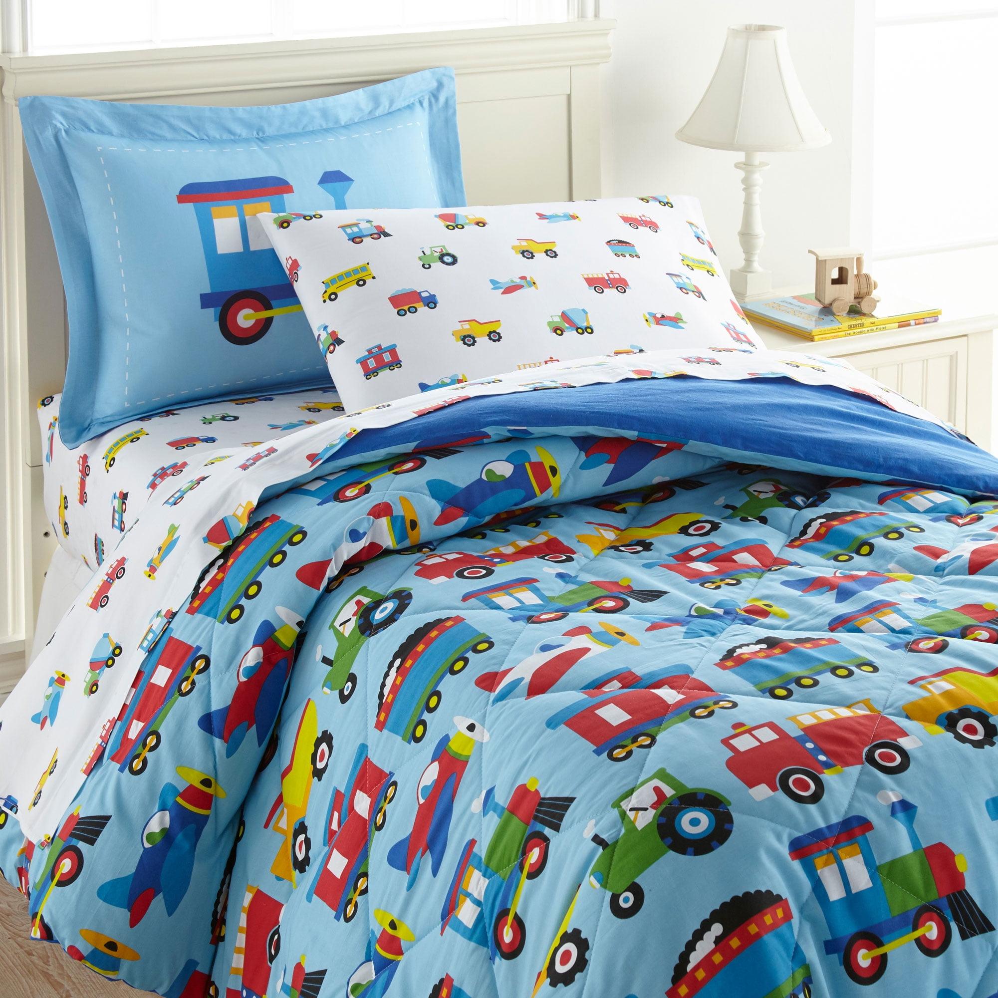 Blue Twin Cotton Kids Comforter Set with Playful Designs