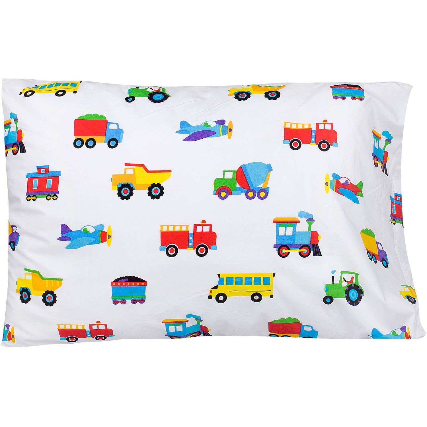 Cozy Kids 100% Cotton Flannel Pillowcase - Trains, Planes & Trucks Theme