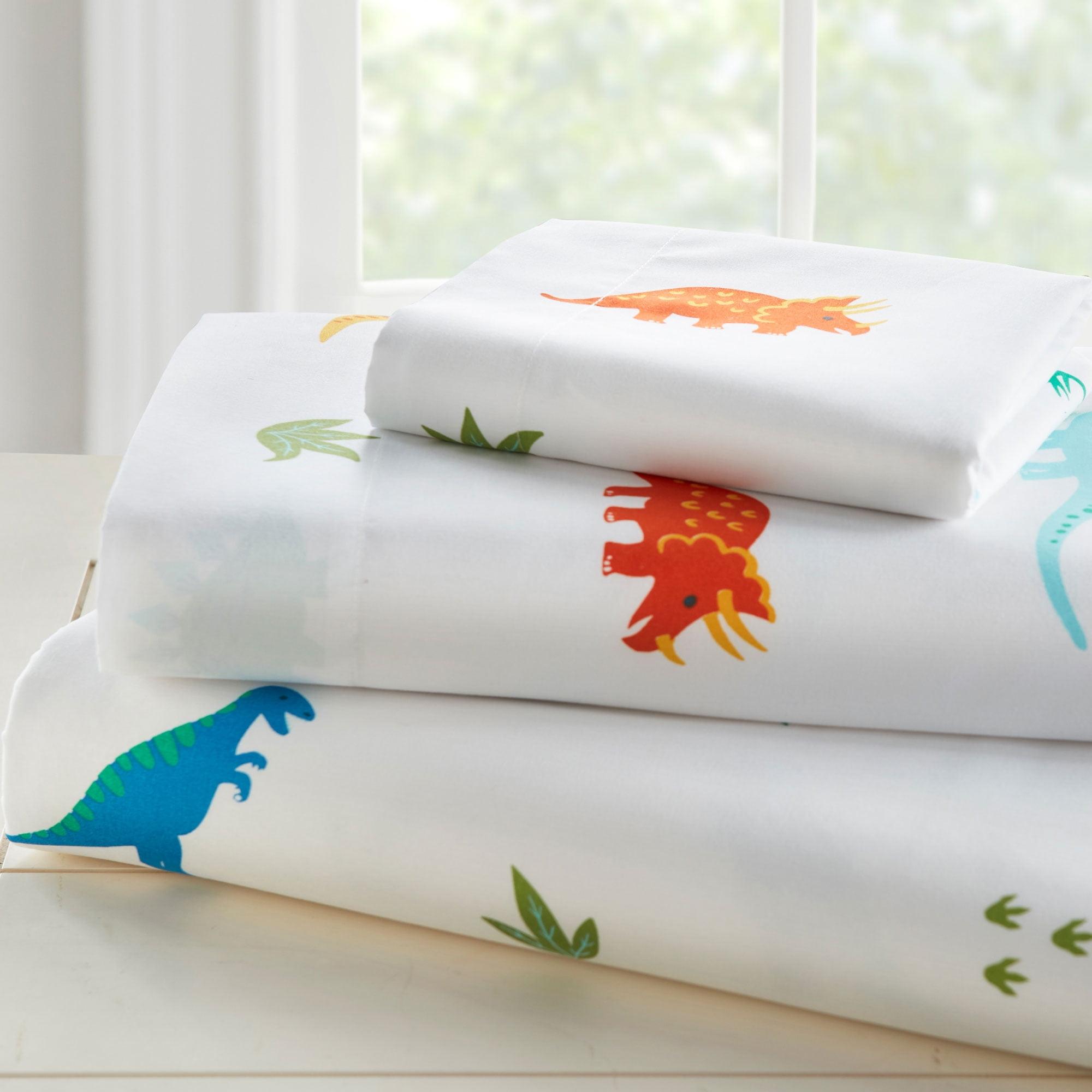 Twin Blue Microfiber Kids Dinosaur Sheet Set