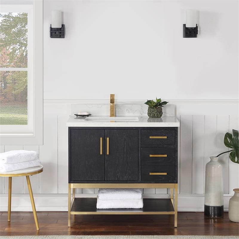 Wildy 36" Black Oak Single Sink Vanity with Gold Hardware