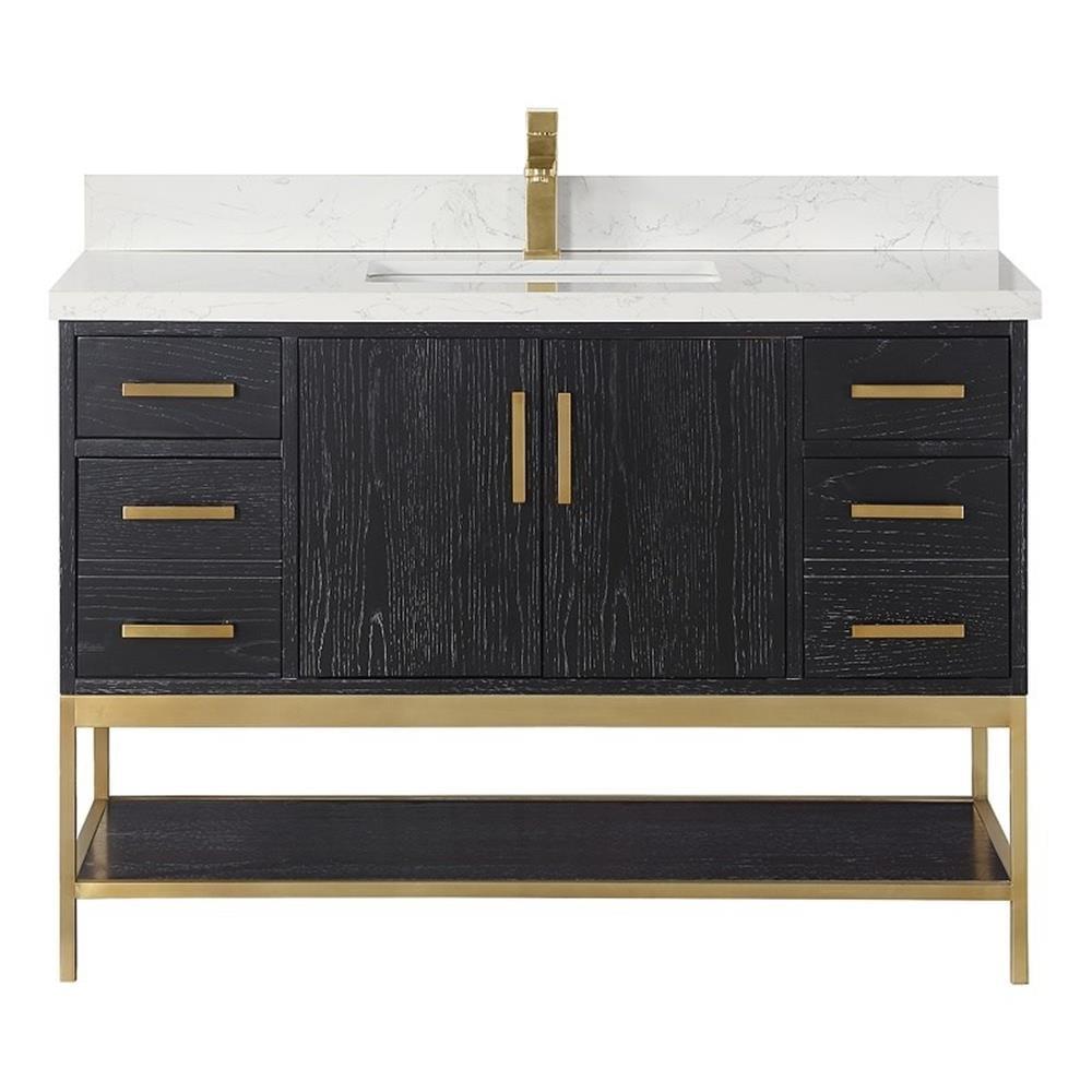 Wildy 48" Black Oak Single Bathroom Vanity with Gold Hardware