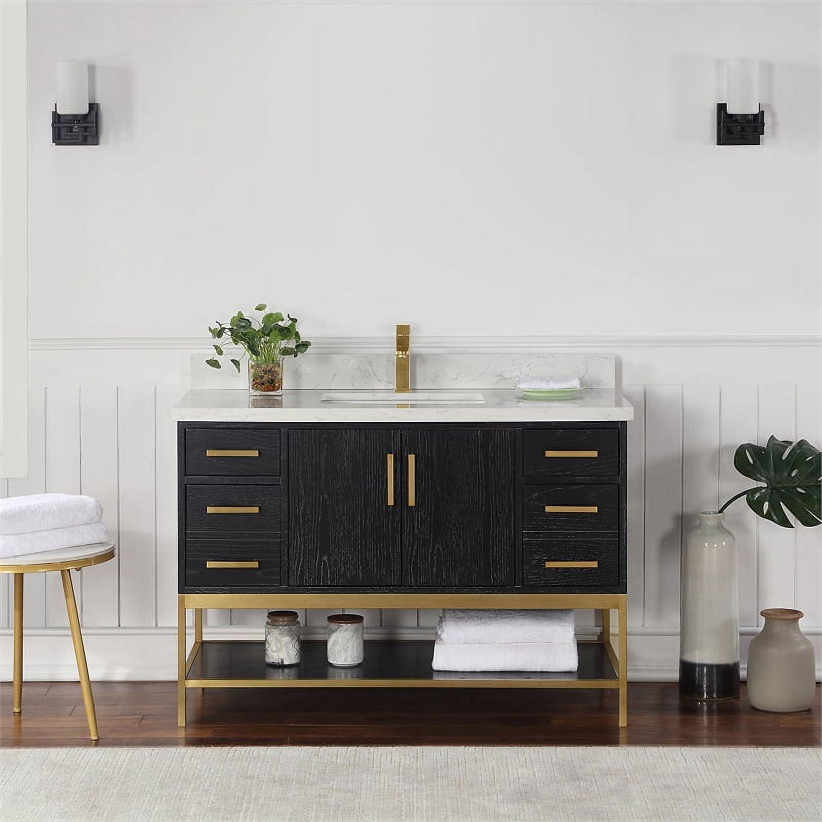 Wildy 48" Black Oak Single Bathroom Vanity with Gold Hardware