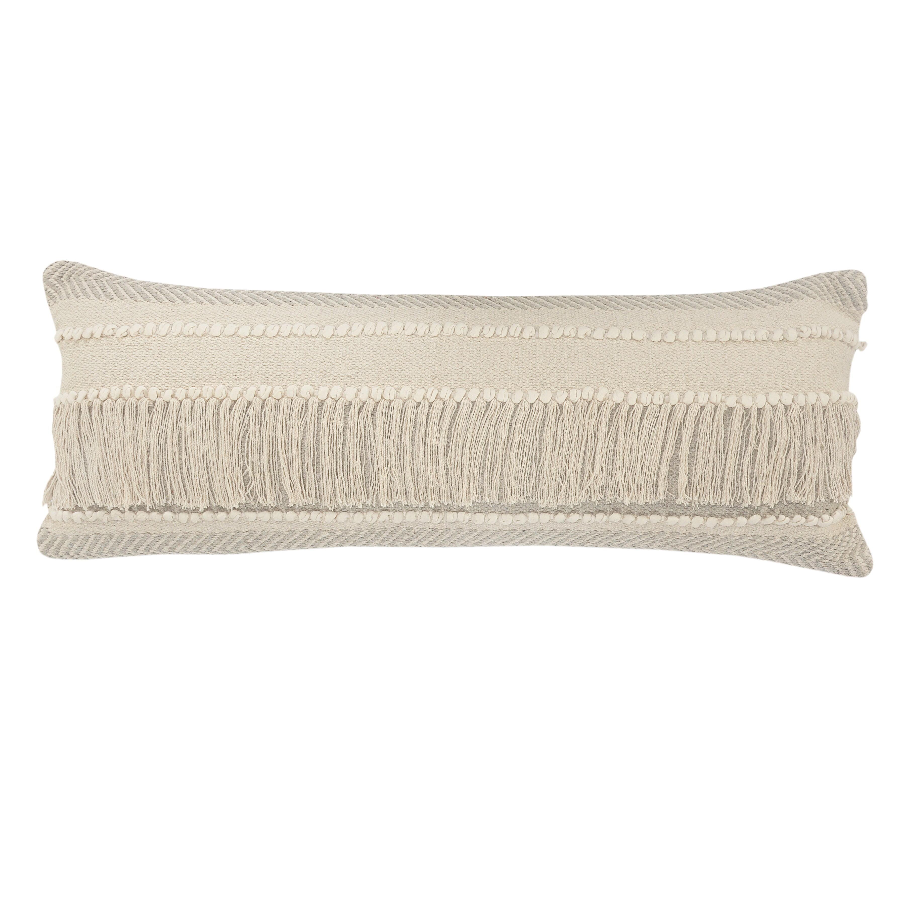 Beige Rectangular Woven Polyester Throw Pillow, 14" x 36"