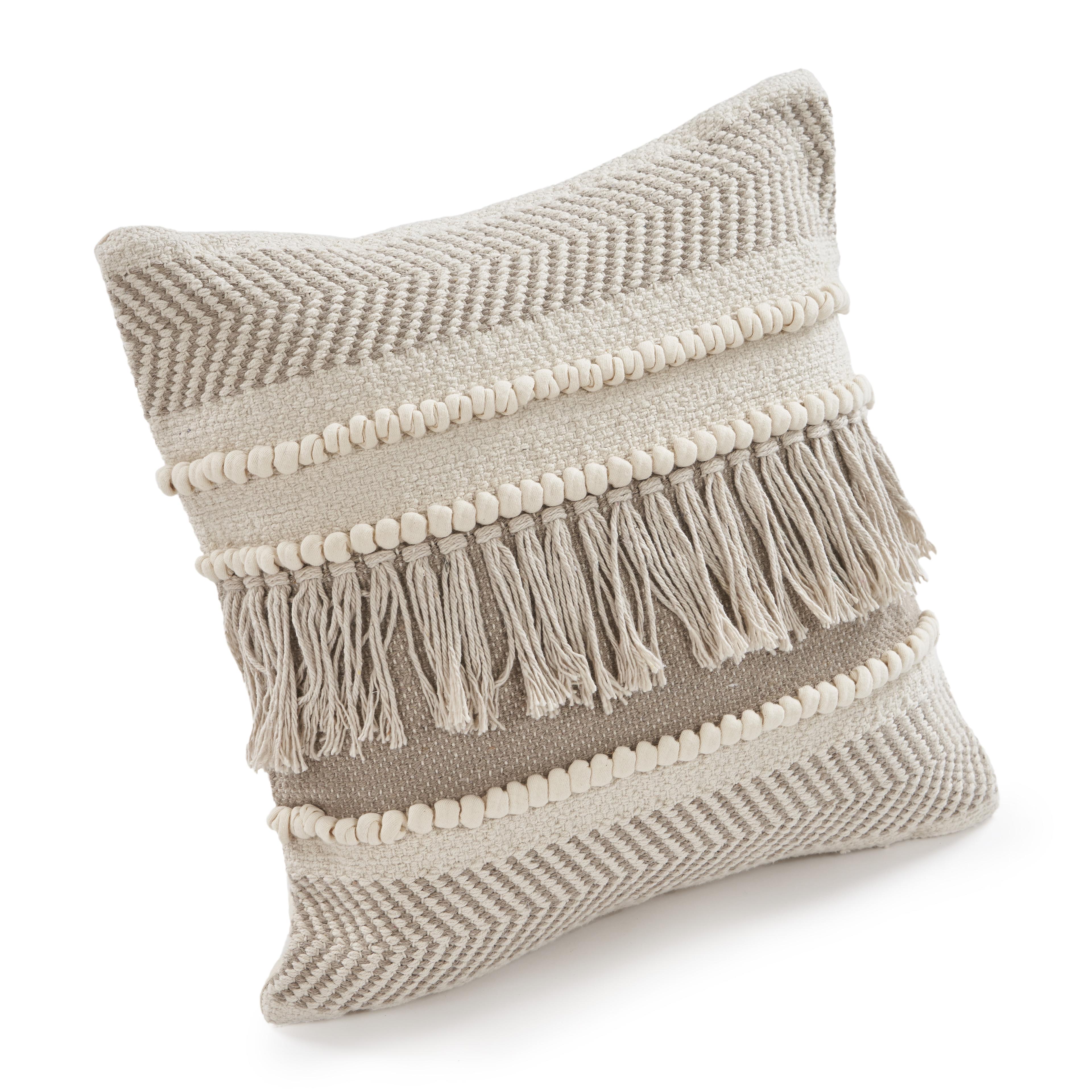 Willey Woven Paths over Tufted Farmhouse Throw Pillow, Beige, 20" x 20"