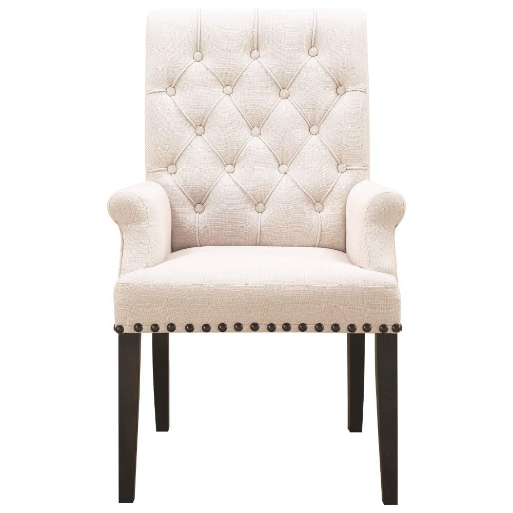 Beige Upholstered Parsons Arm Chair with Smokey Black Wood Legs