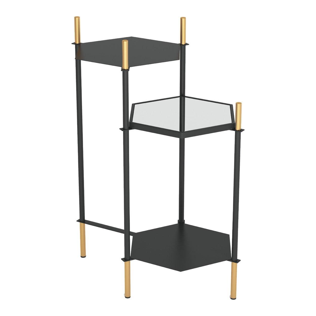 William Black and Gold Hexagonal Metal and Glass Accent Table