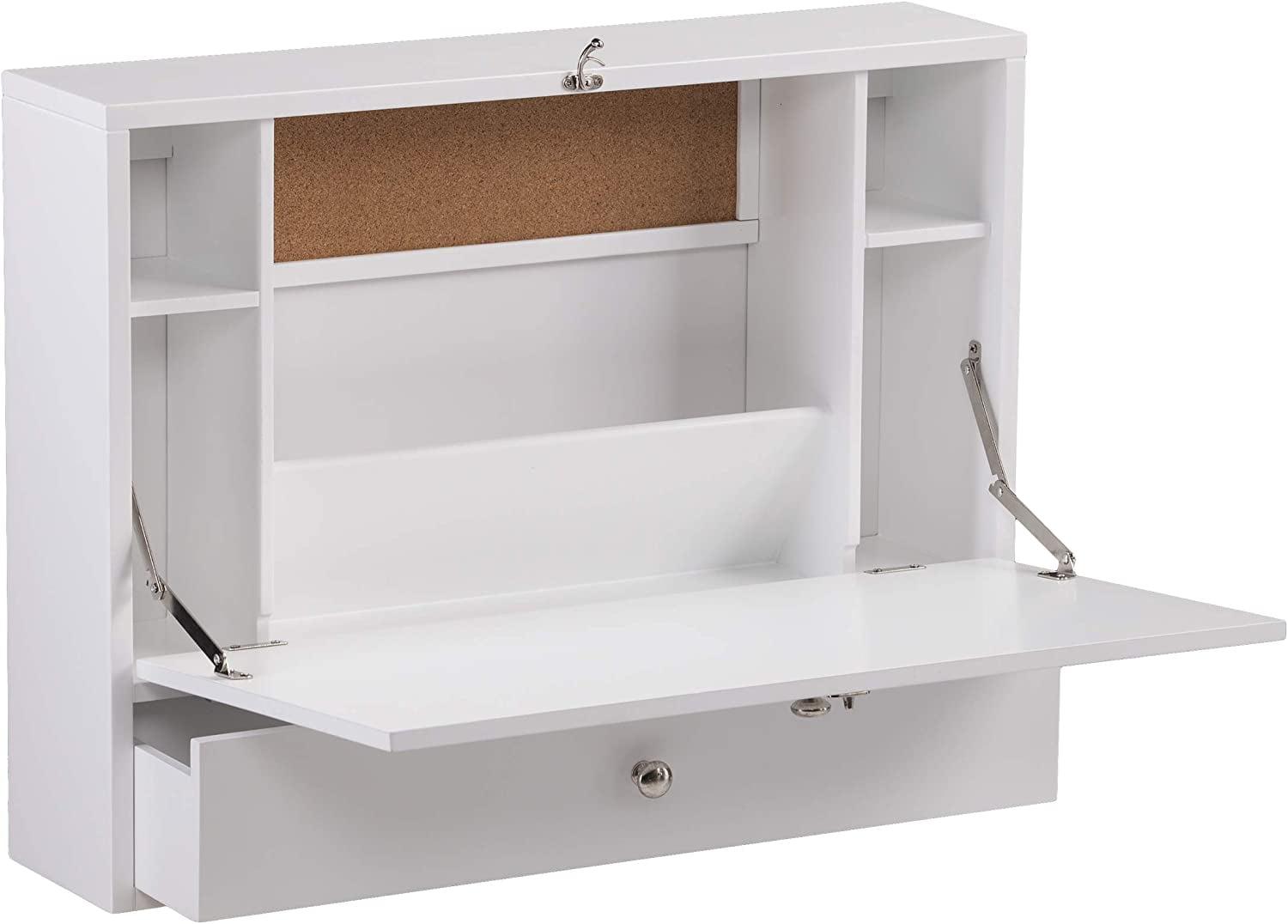 White Wall Mounted Foldable Desk with Drawer and Keyboard Tray