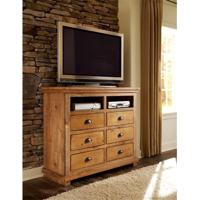 Rustic Distressed Pine Media Chest with Cabinet Storage