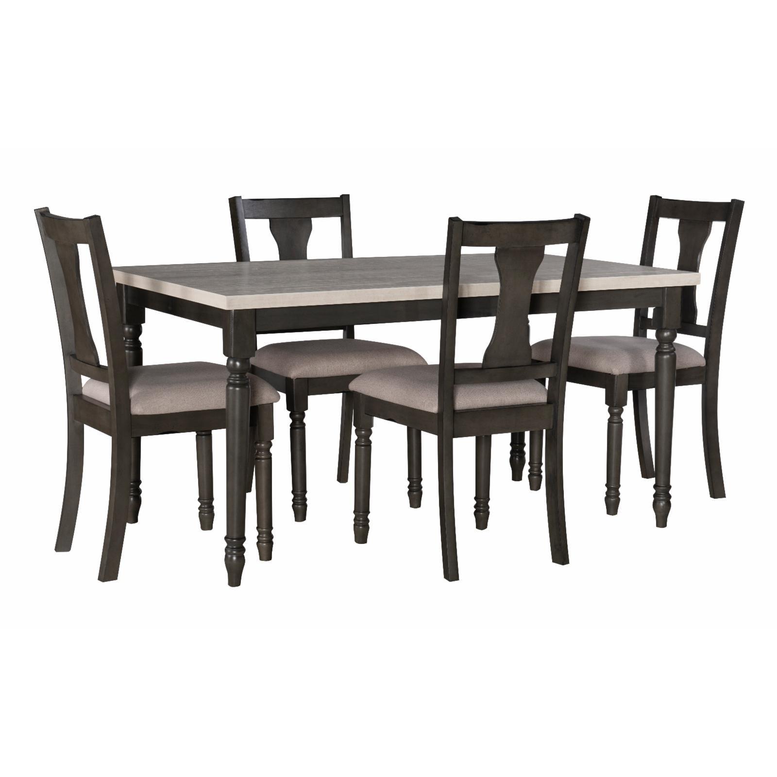 Teal Blue Distressed Wood 5-Piece Dining Set with Upholstered Chairs