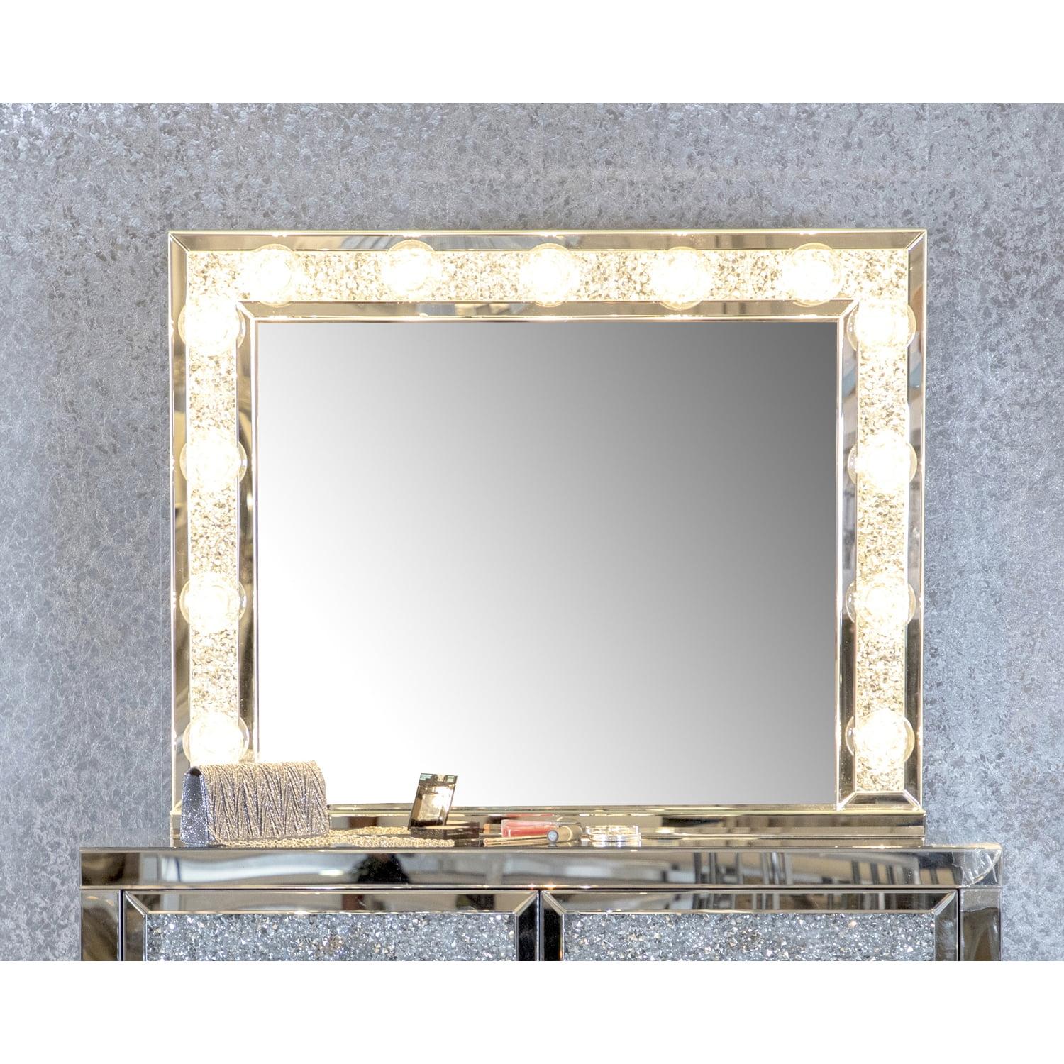 Wilmer Silver Rectangular Vanity Table Mirror with Lighting