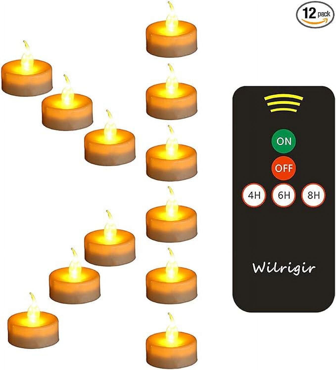 Wilrigir LED Remote Tea Lights with Timer,Electric Fake Candles,Flickring Amber Flameless Votive Lights,Tealight Candles for Wedding and Home Decoration,Pack of 12