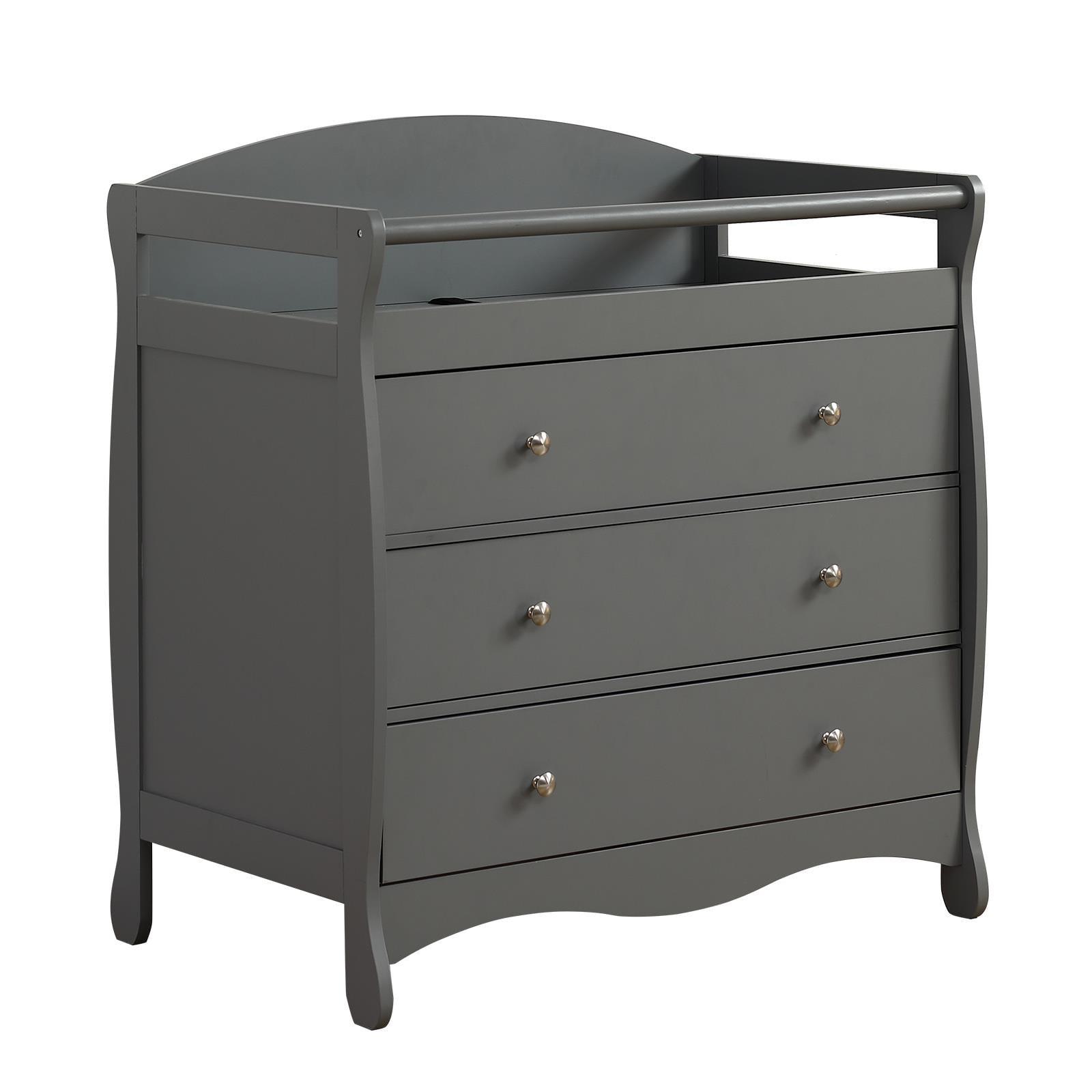 Gray Wooden 3-Drawer Baby Changing Table with Safety Strap