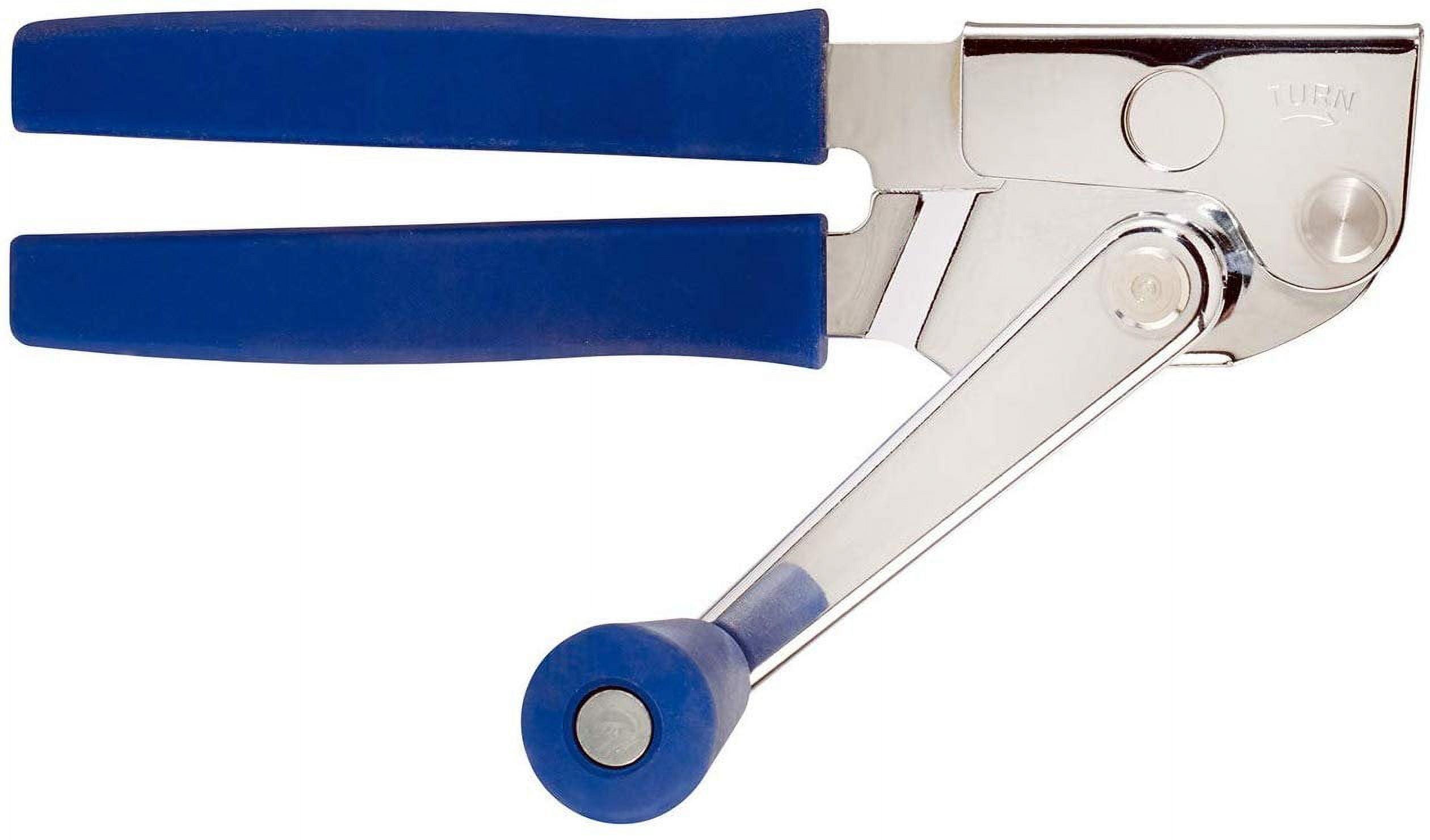 Winco Twist & Out Manual Can Opener with Crank Handle, Chrome Plated with blue Soft Grip Handles, 8.75?