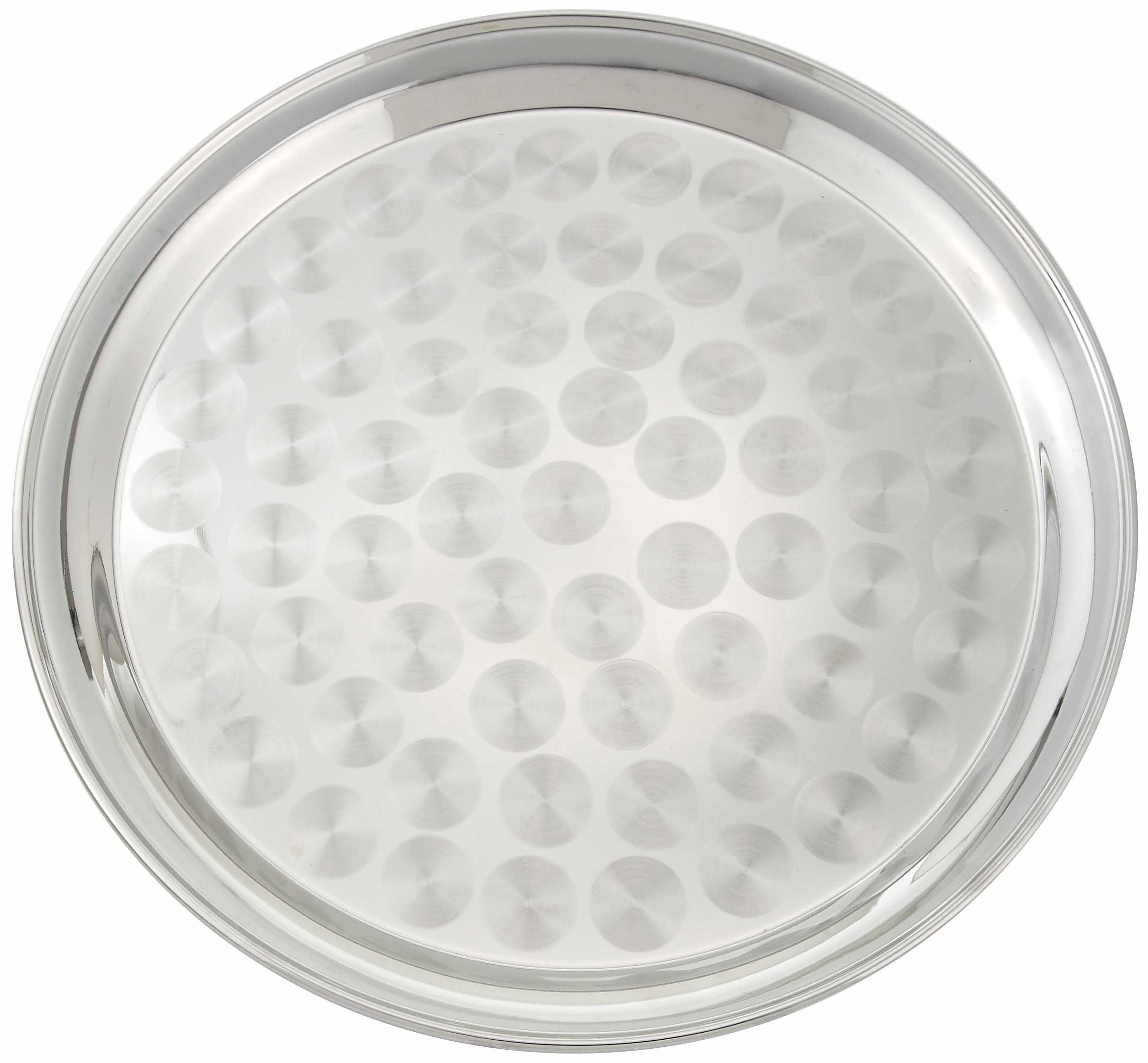 Winco Serving Tray with Swirl Pattern, Stainless Steel, Round