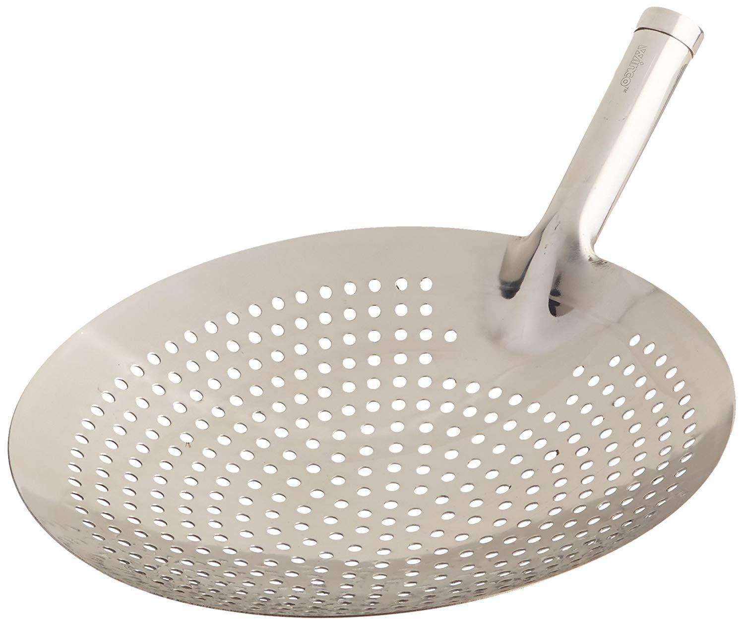 12-Inch Round Stainless Steel Skimmer with Short Handle