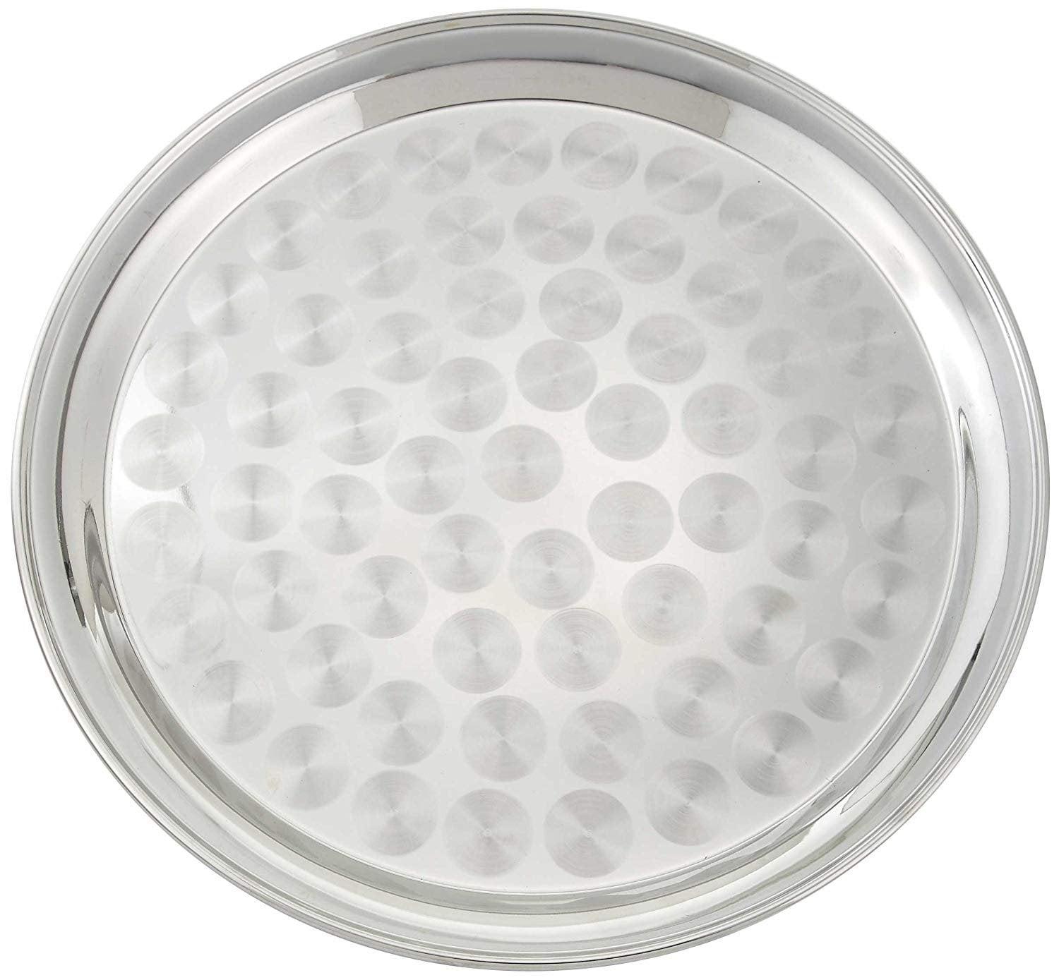 Winco Serving Tray with Swirl Pattern, Stainless Steel, Round