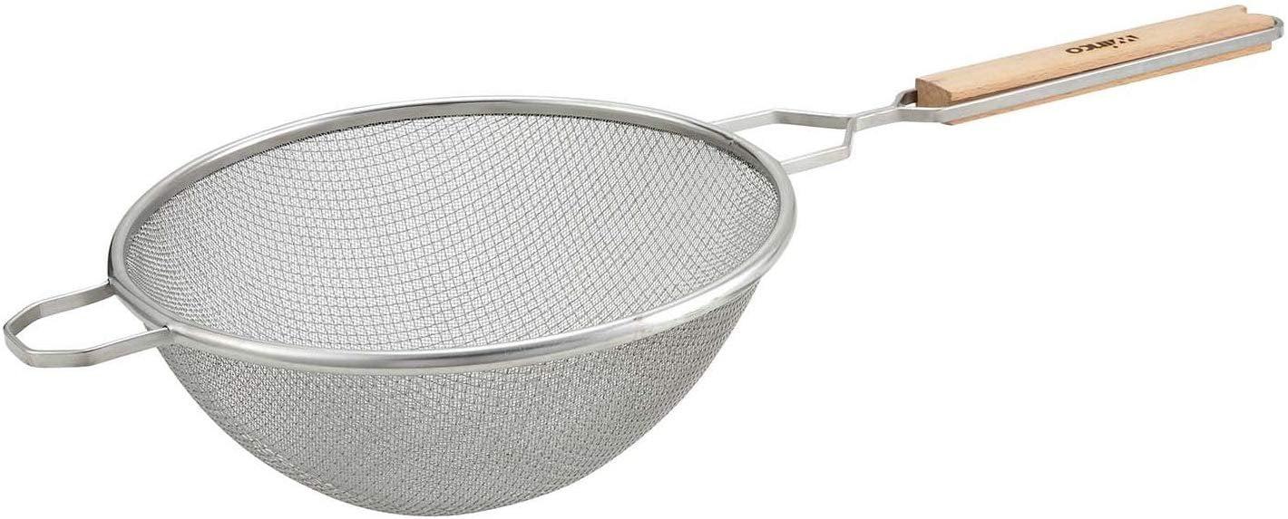 10.5-Inch Silver Stainless Steel Fine Mesh Strainer with Wooden Handle