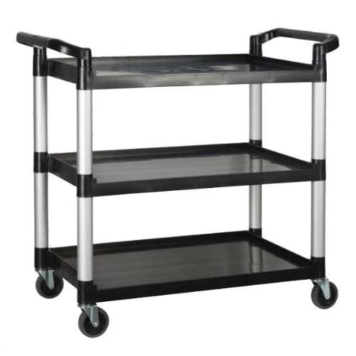 Black Polypropylene and Aluminum 3-Tier Utility Cart