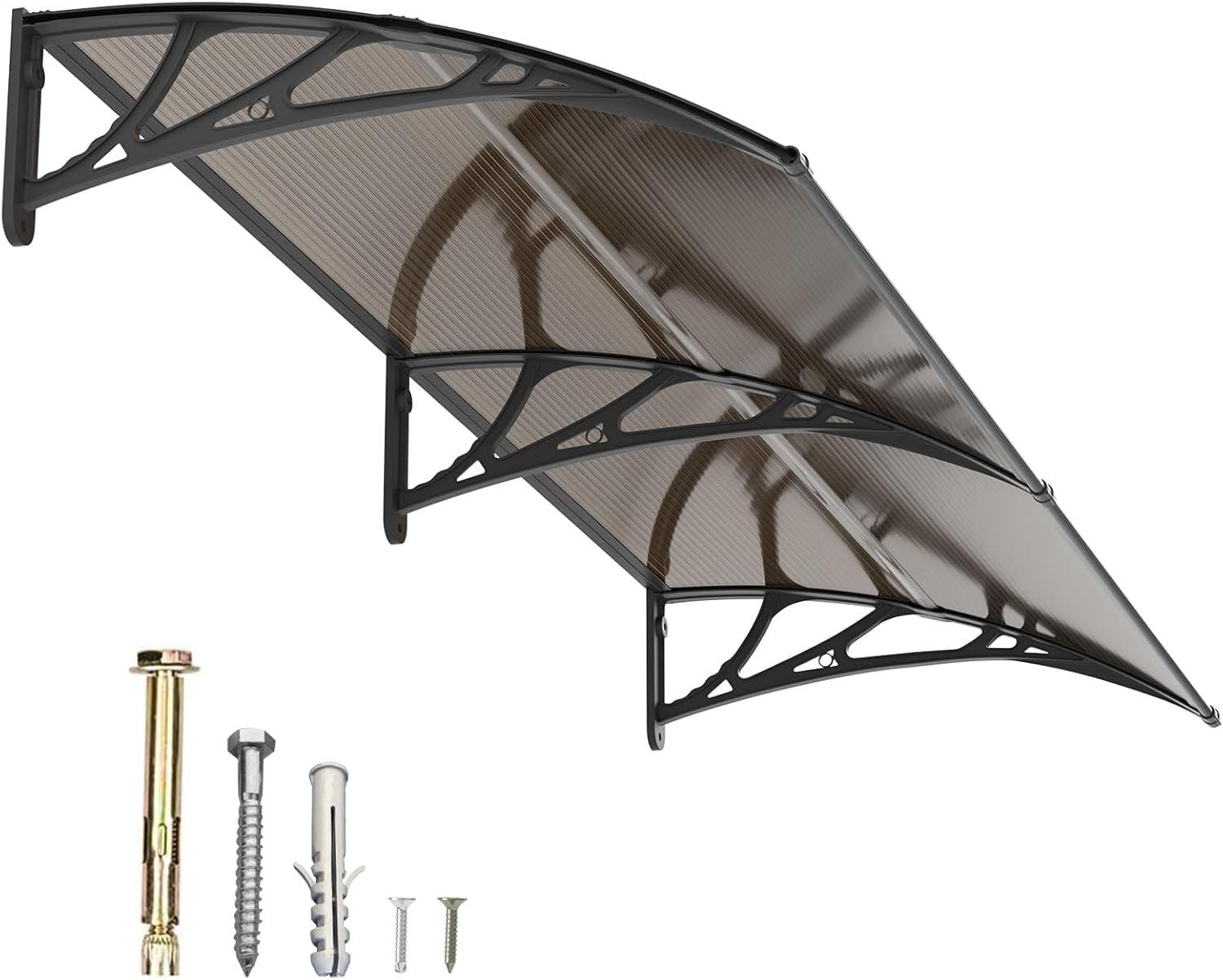 SPECSTAR Polycarbonate Window Door Awning Spliced Canopy Brown with Black Bracket 40 inch x 80 inch