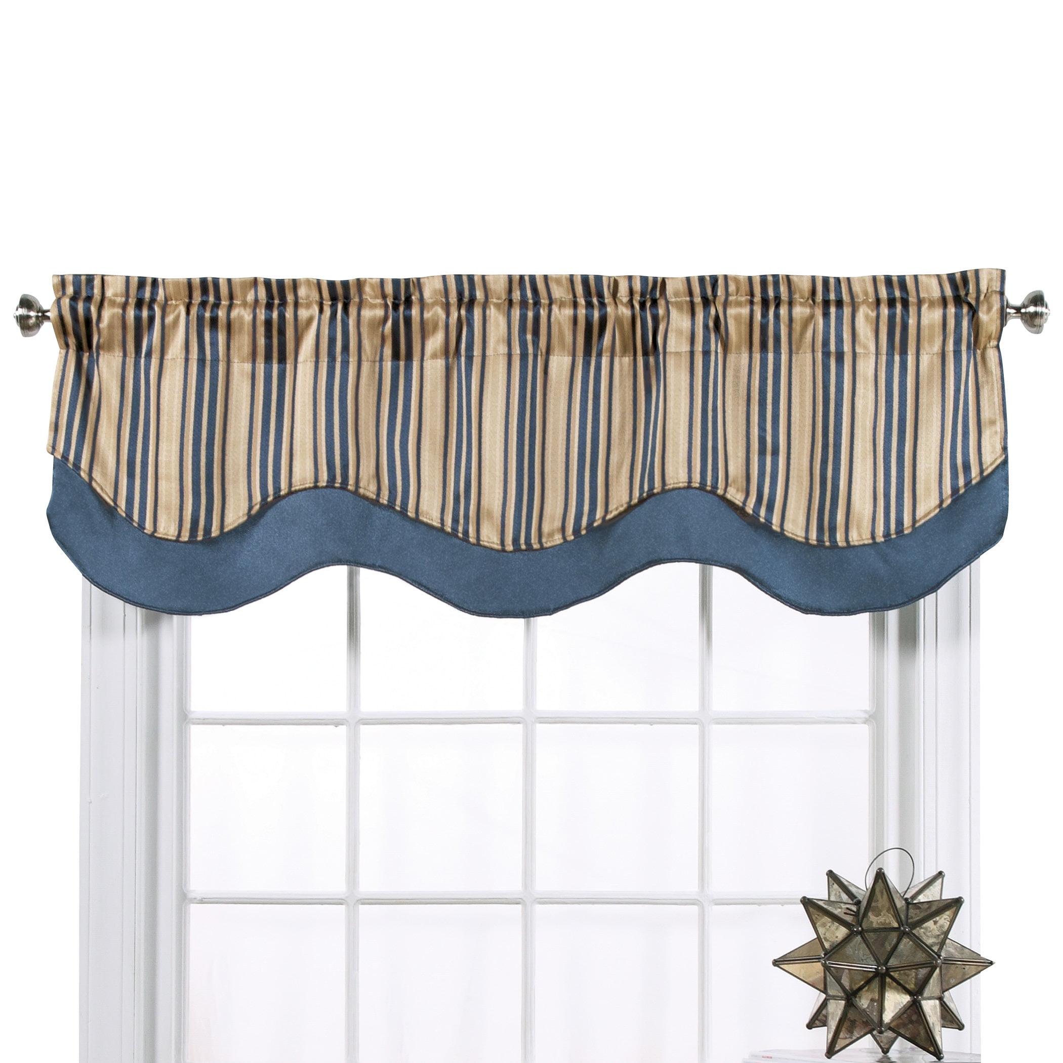 Blue and Beige Jacquard Layered Rod Pocket Valance