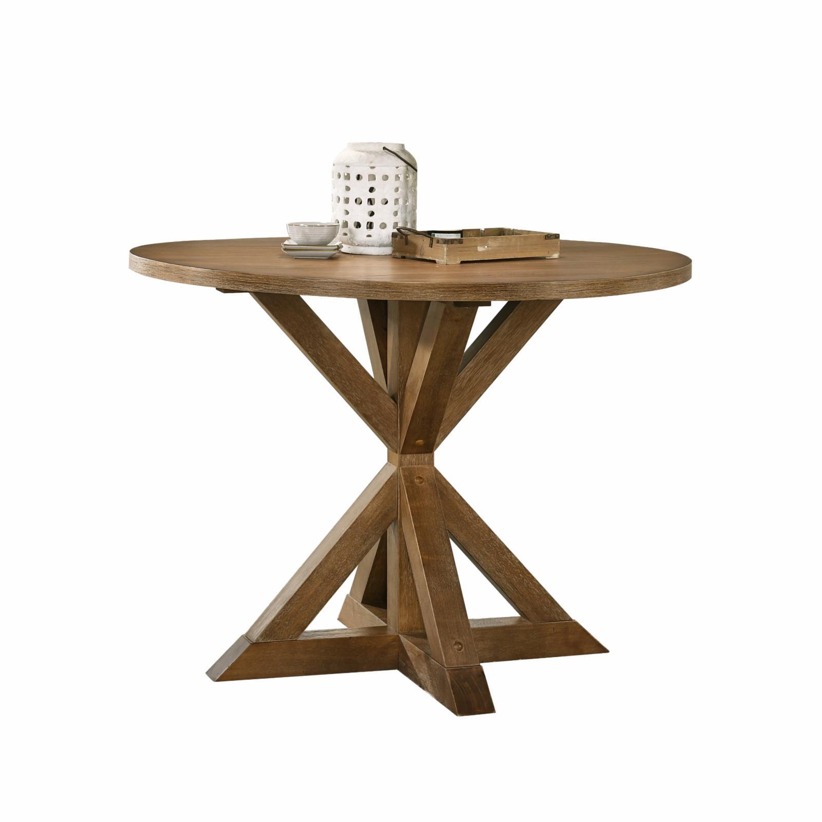 Rustic Round Wood Cross-Buck Counter Height Dining Table