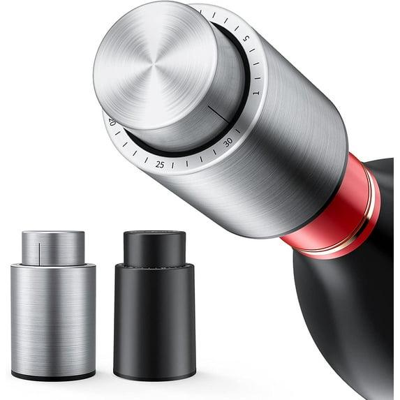 Wine Bottle Stoppers，2-in-1 Vacuum Wine Stopper，Stainless Steel Wine Savers , Reusable Wine Preserver , Vacuum Pump Corks Keep Wine Really Fresh, Best Gift Accessories,(1 Pack) (Silver+Black)