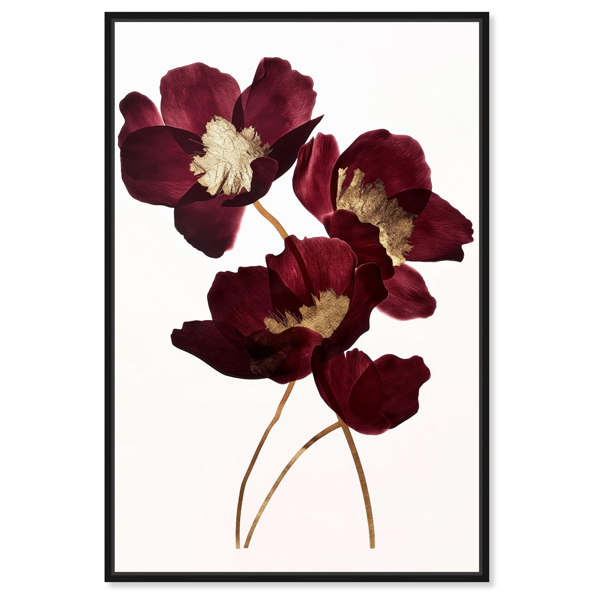 Art Remedy Art Remedy Wine Flowers Framed Floral Fine 1 Piece Canvas Wall Art 57114