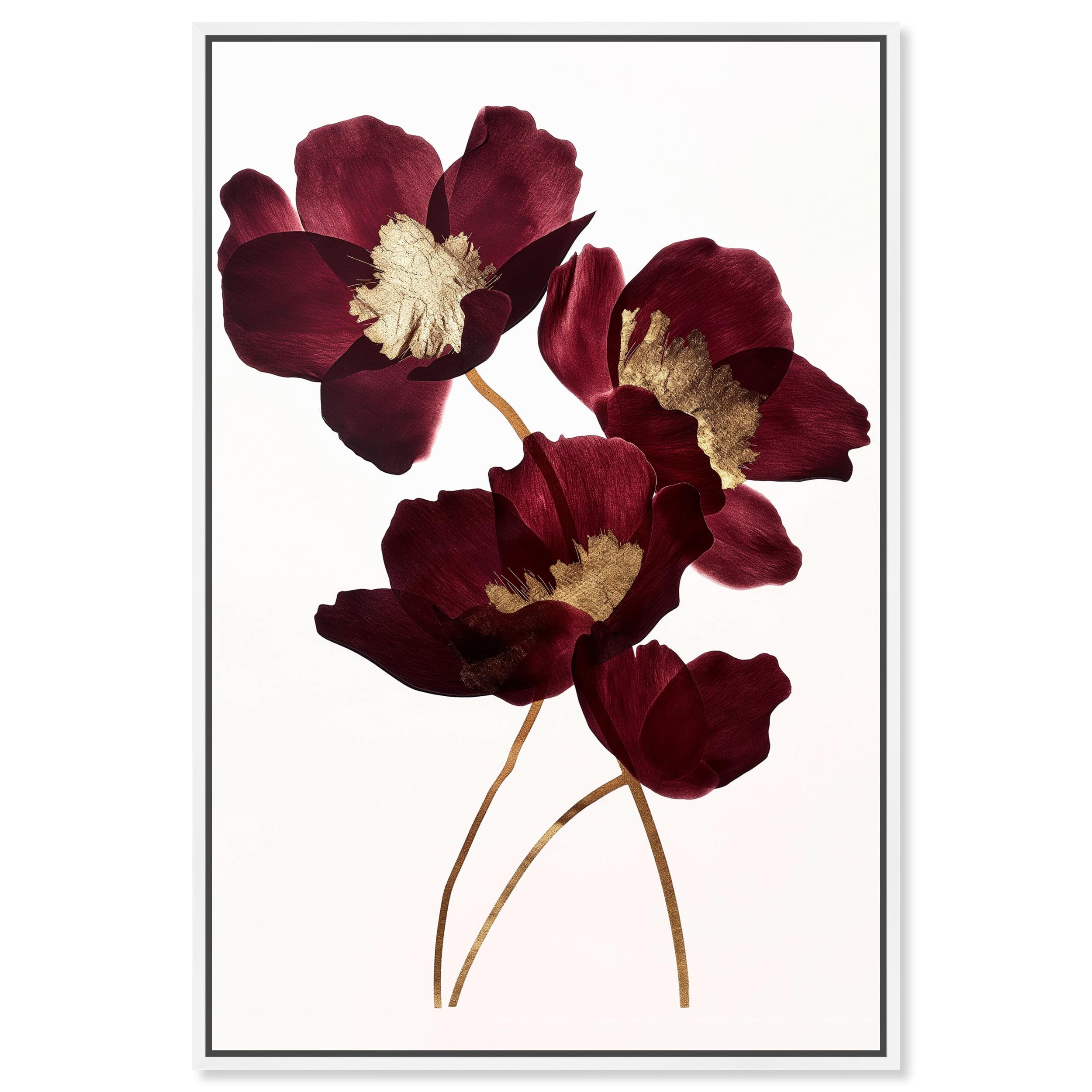 Art Remedy Art Remedy Wine Flowers Framed Floral Fine 1 Piece Canvas Wall Art 57114