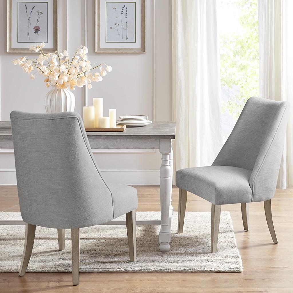 Martha Stewart Winfield Upholstered Dining Chairs – Curved Back, Distressed Wood Legs, Farmhouse Style