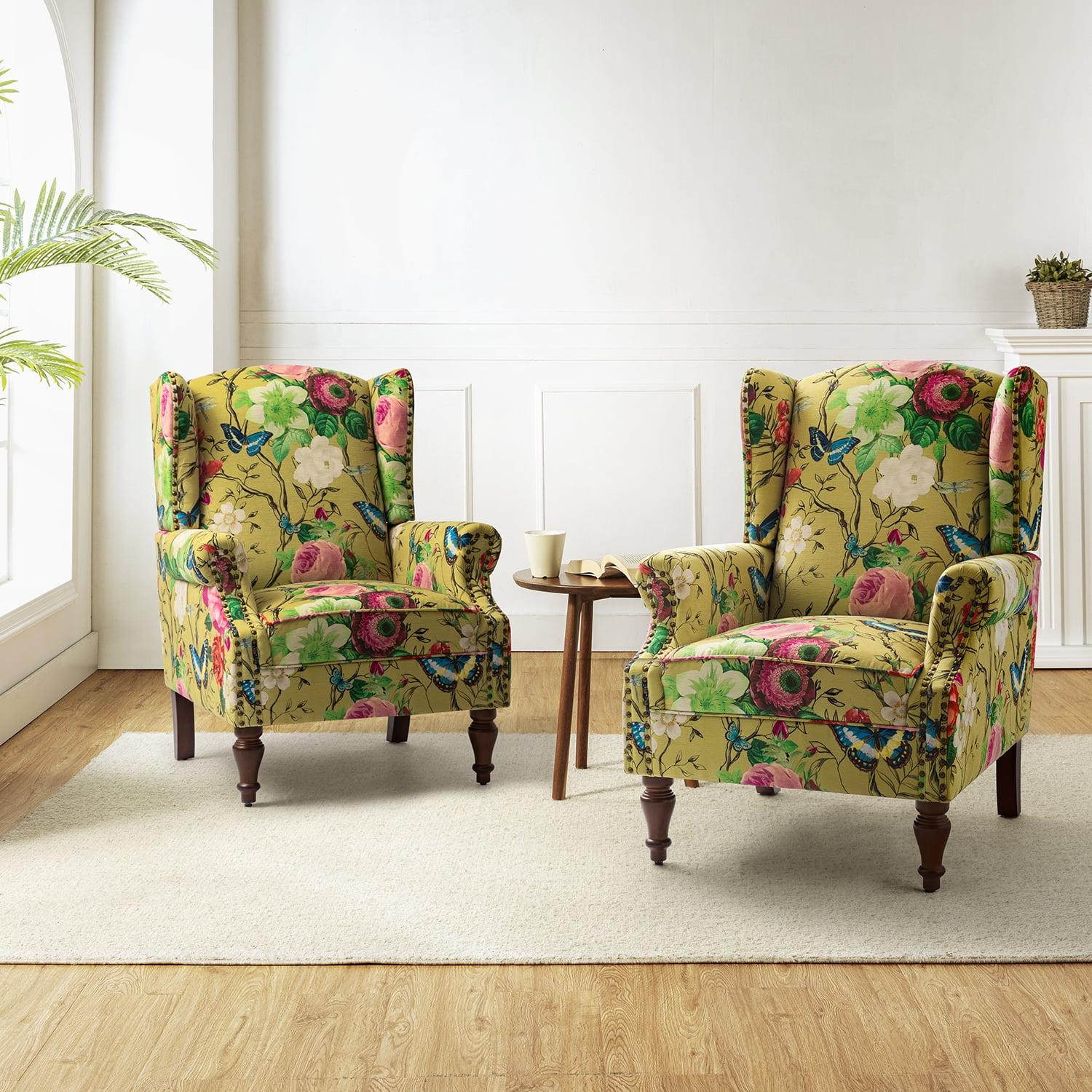 Anndi Floral Upholstered Wingback Chair (Set of 2)