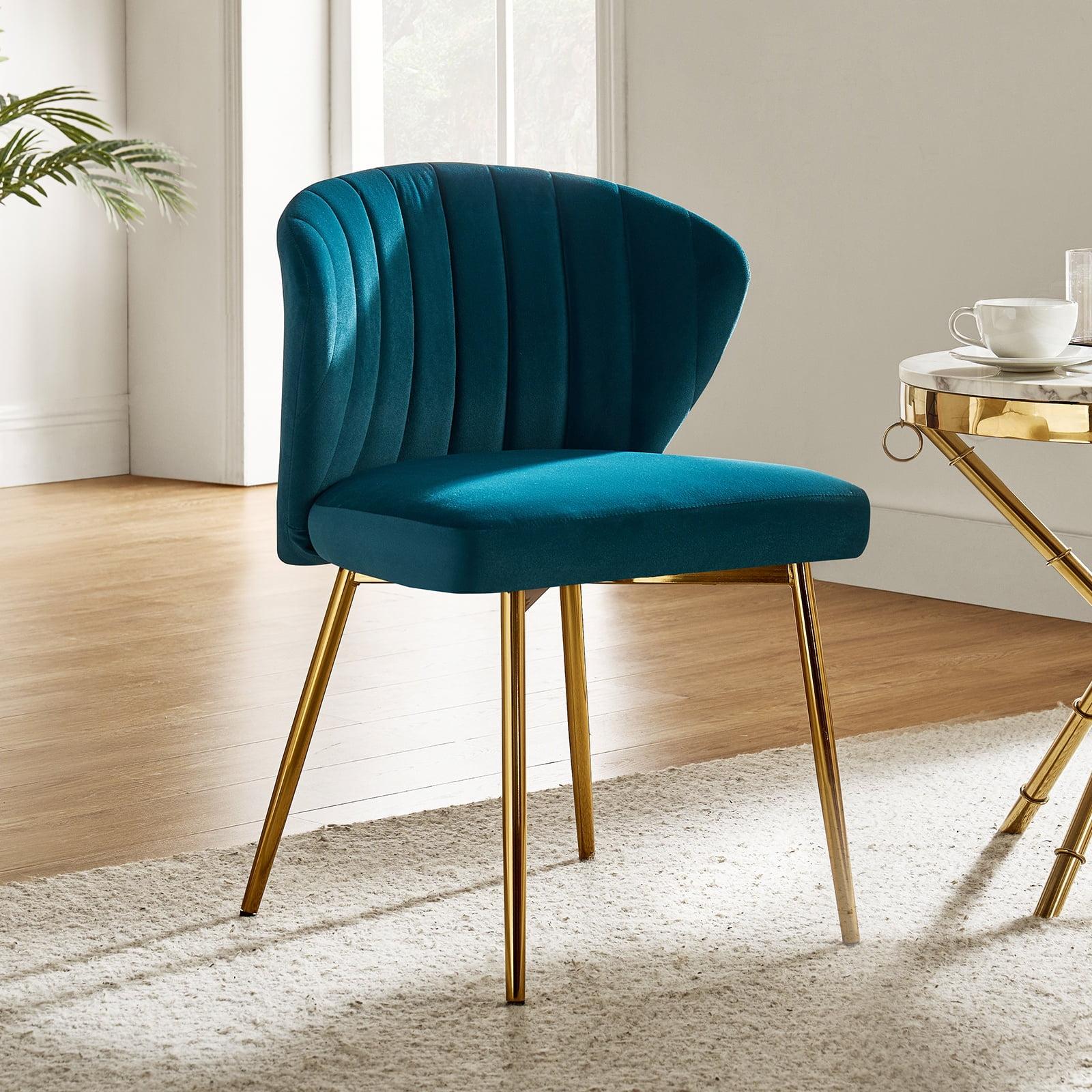 Modern Velvet Accent Chair Upholstered Small Vanity Chair Bedroom Living Room Teal