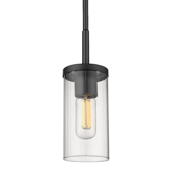 Golden Lighting Winslett 1-Light Mini Pendant in Matte Black with Ribbed Clear Glass