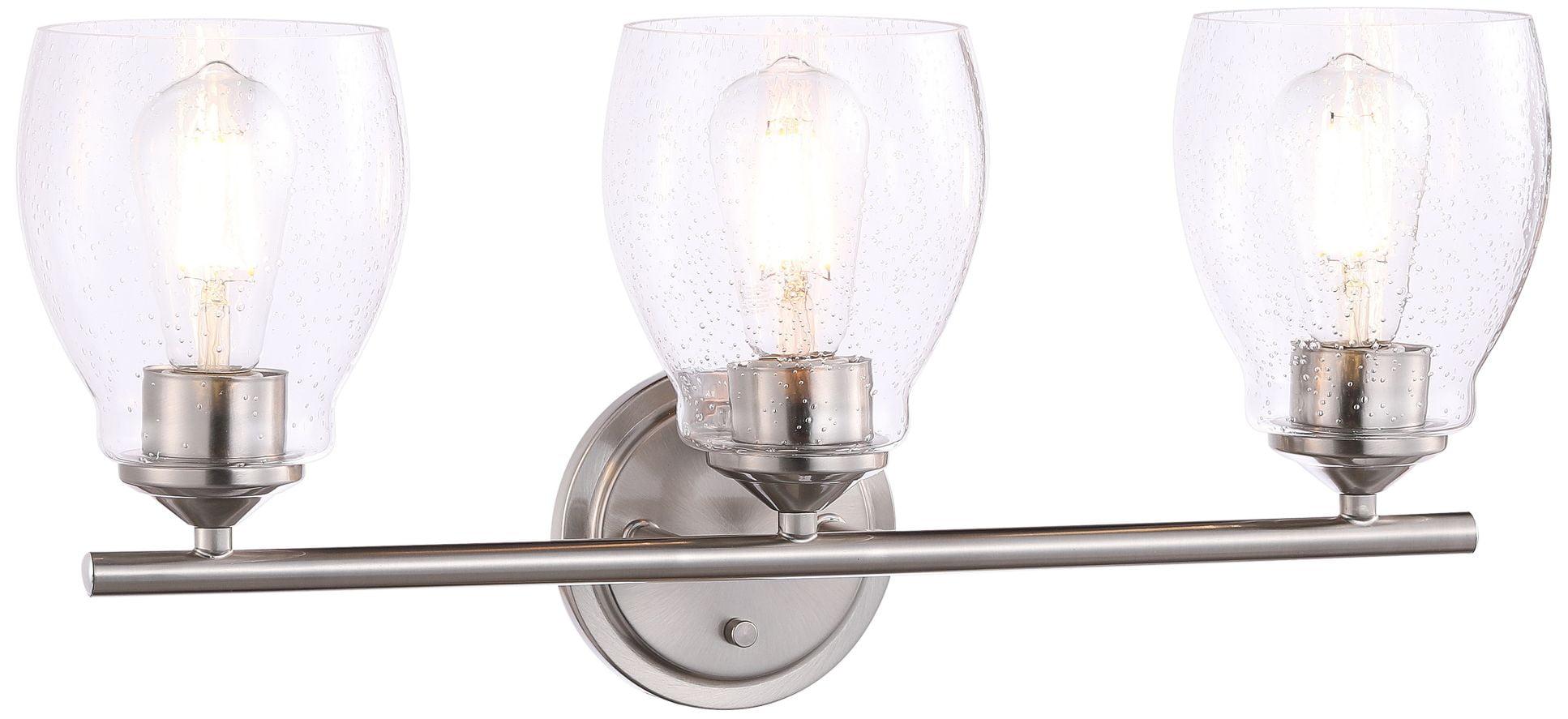 Brushed Nickel 3-Light Dimmable Vanity Wall Lamp with Clear Seeded Glass