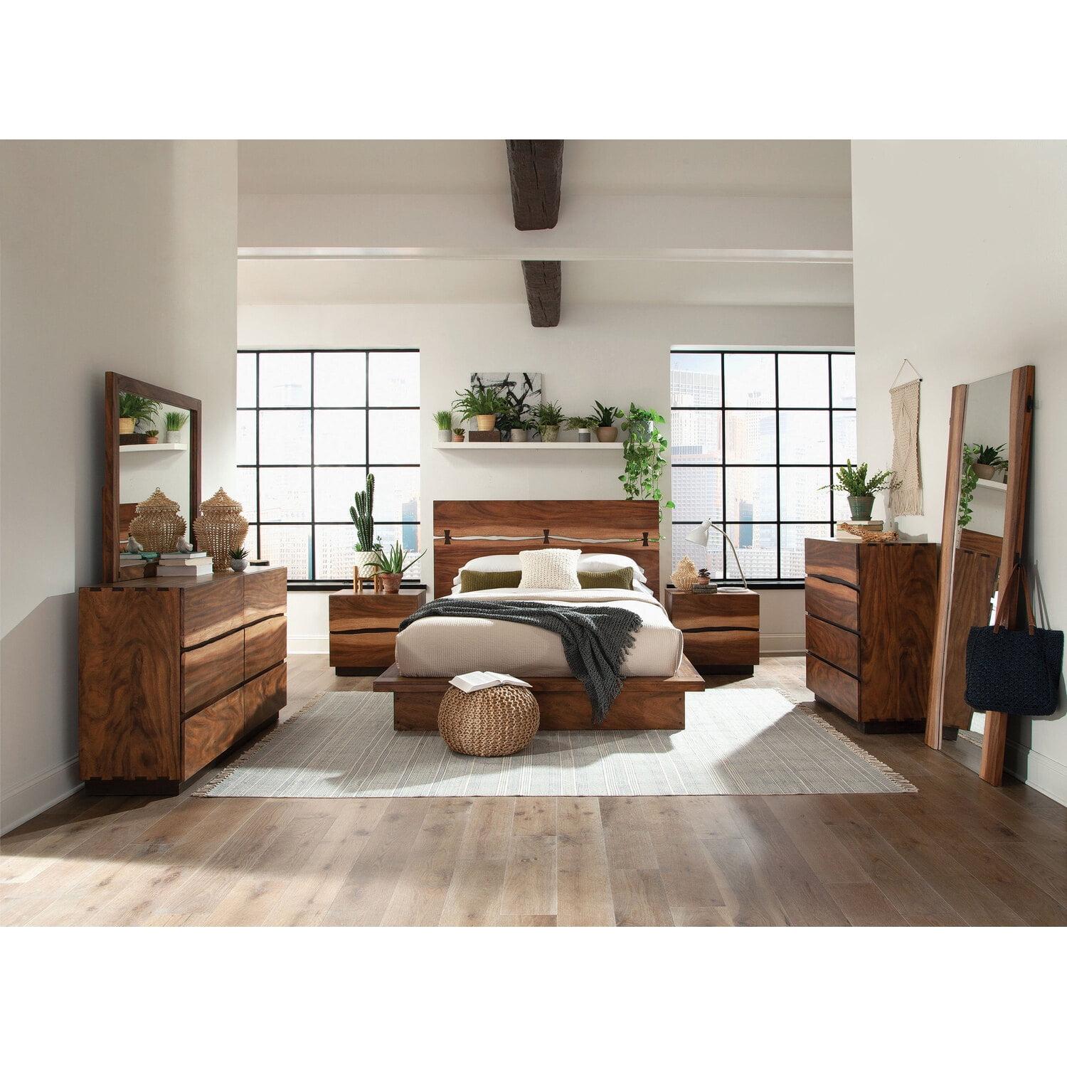 Smokey Walnut 4-Piece Queen Bedroom Set with Mirror