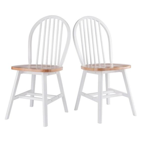 Winsome 2pc Windsor Chair Set Natural/White : Wood Frame, Spot Clean, Transitional Style, No Tools Assembly