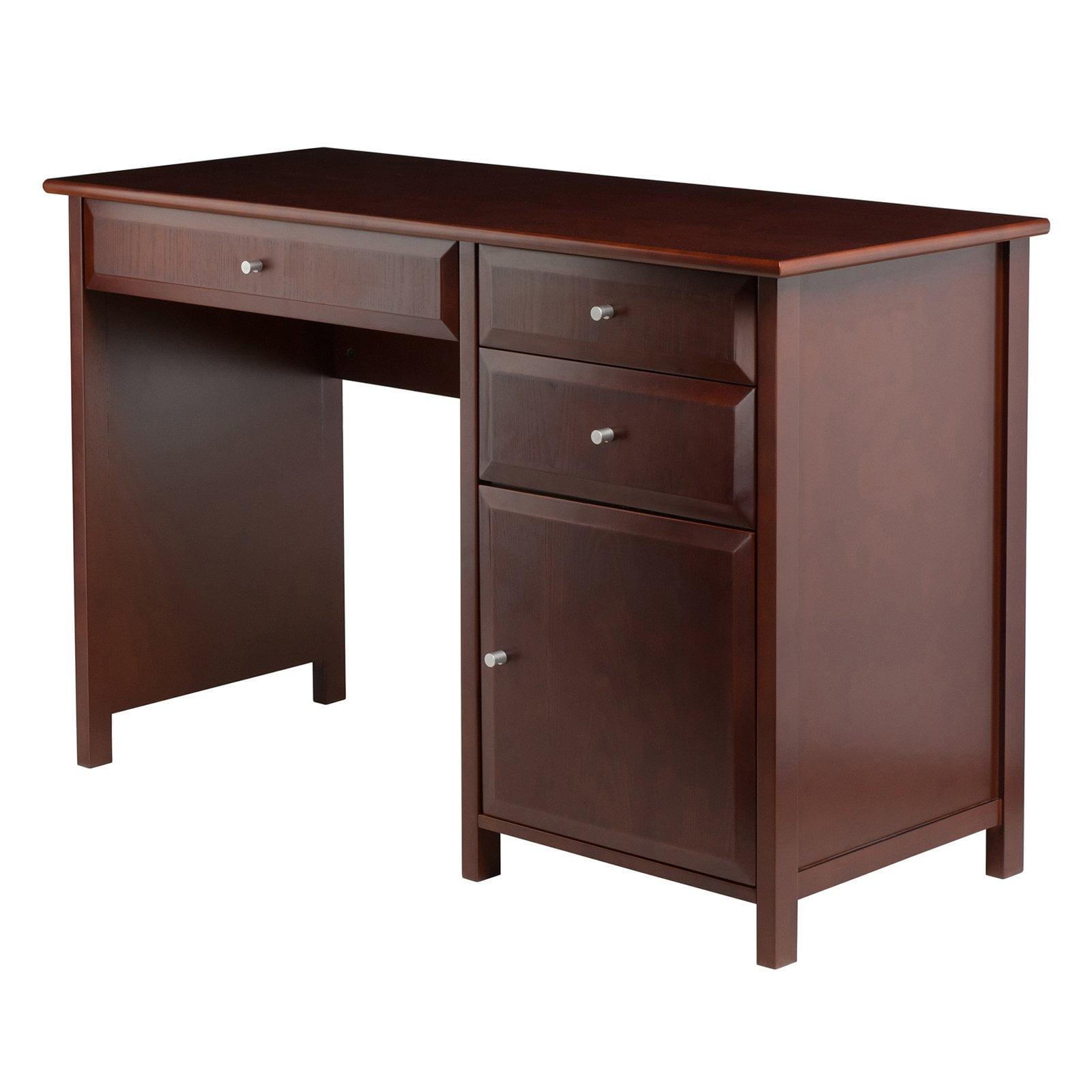 Walnut Transitional Wood Office Desk with Filing Cabinet