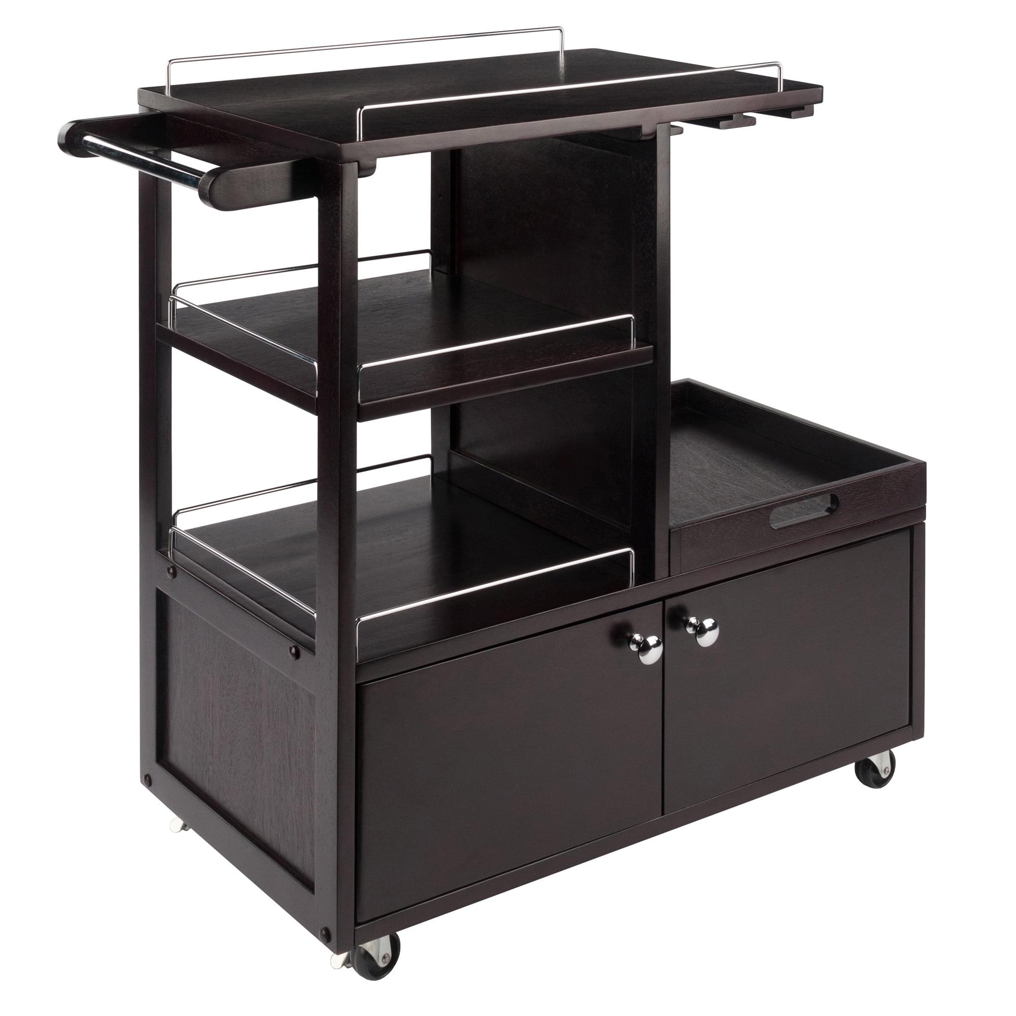 Winsome Espresso Transitional Kitchen Cart with Wine Storage and Serving Tray