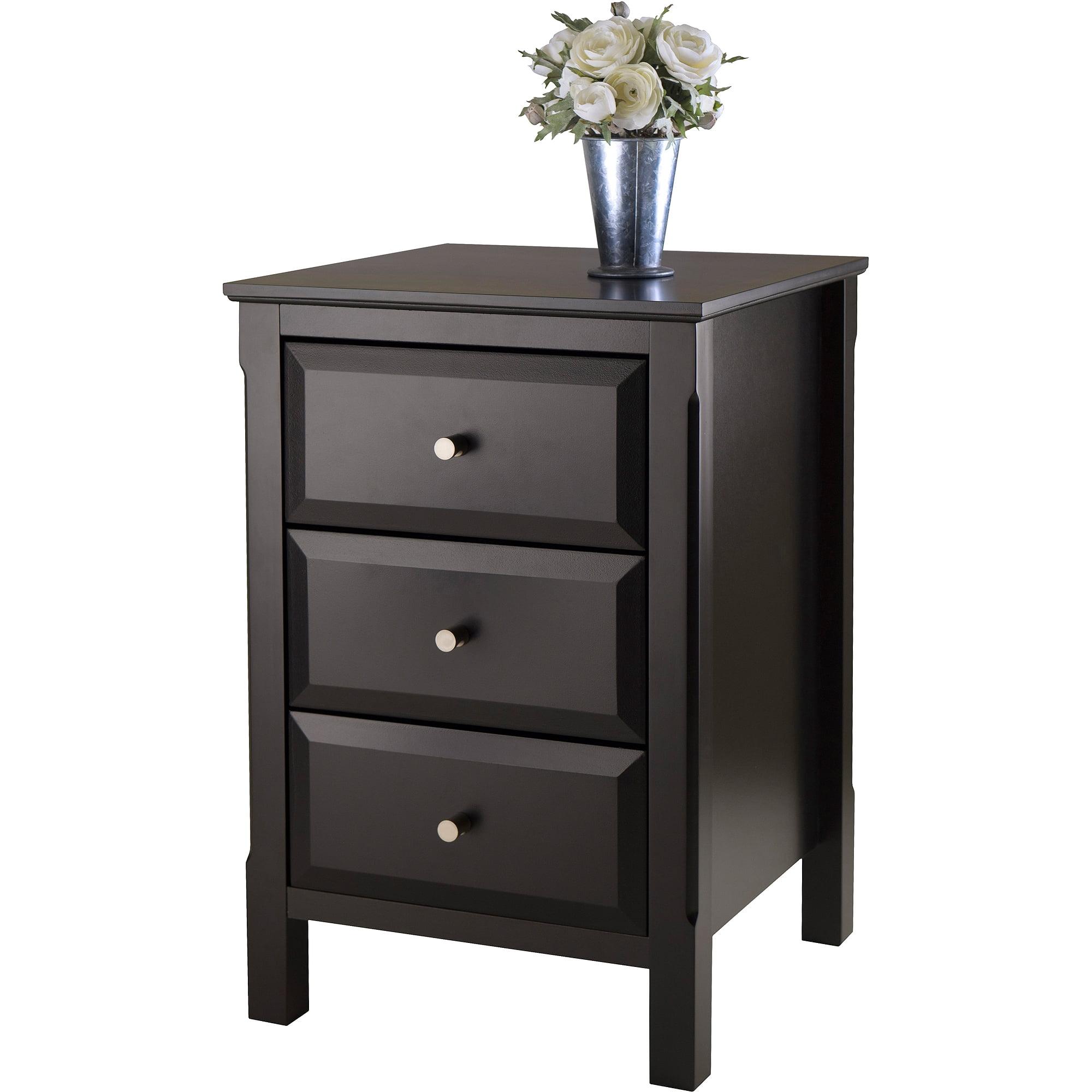 Transitional Black 3-Drawer Rectangular Nightstand