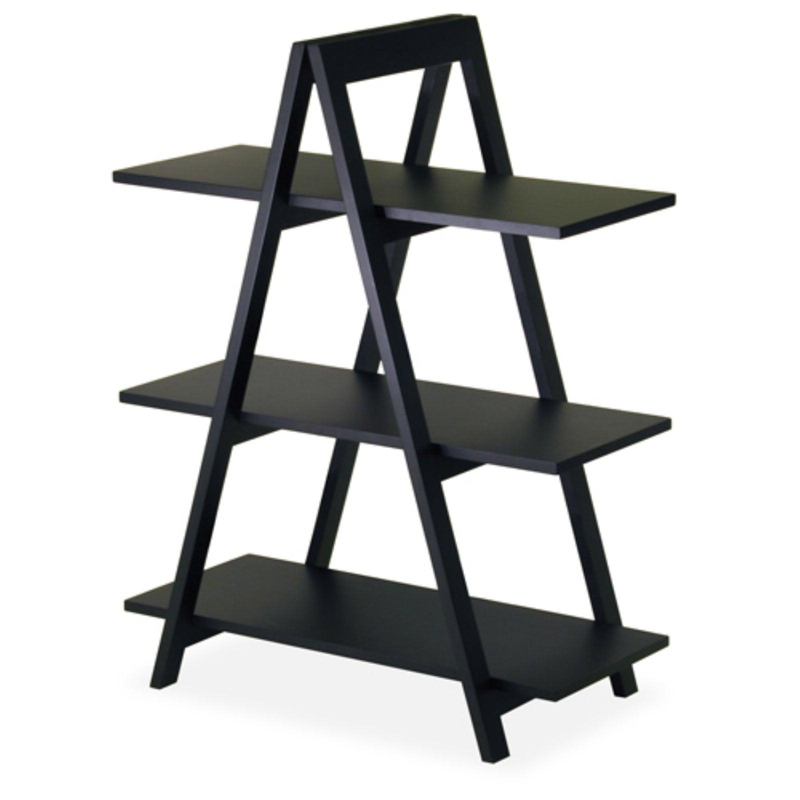 Black Wood 3-Tier A-Frame Ladder Shelf