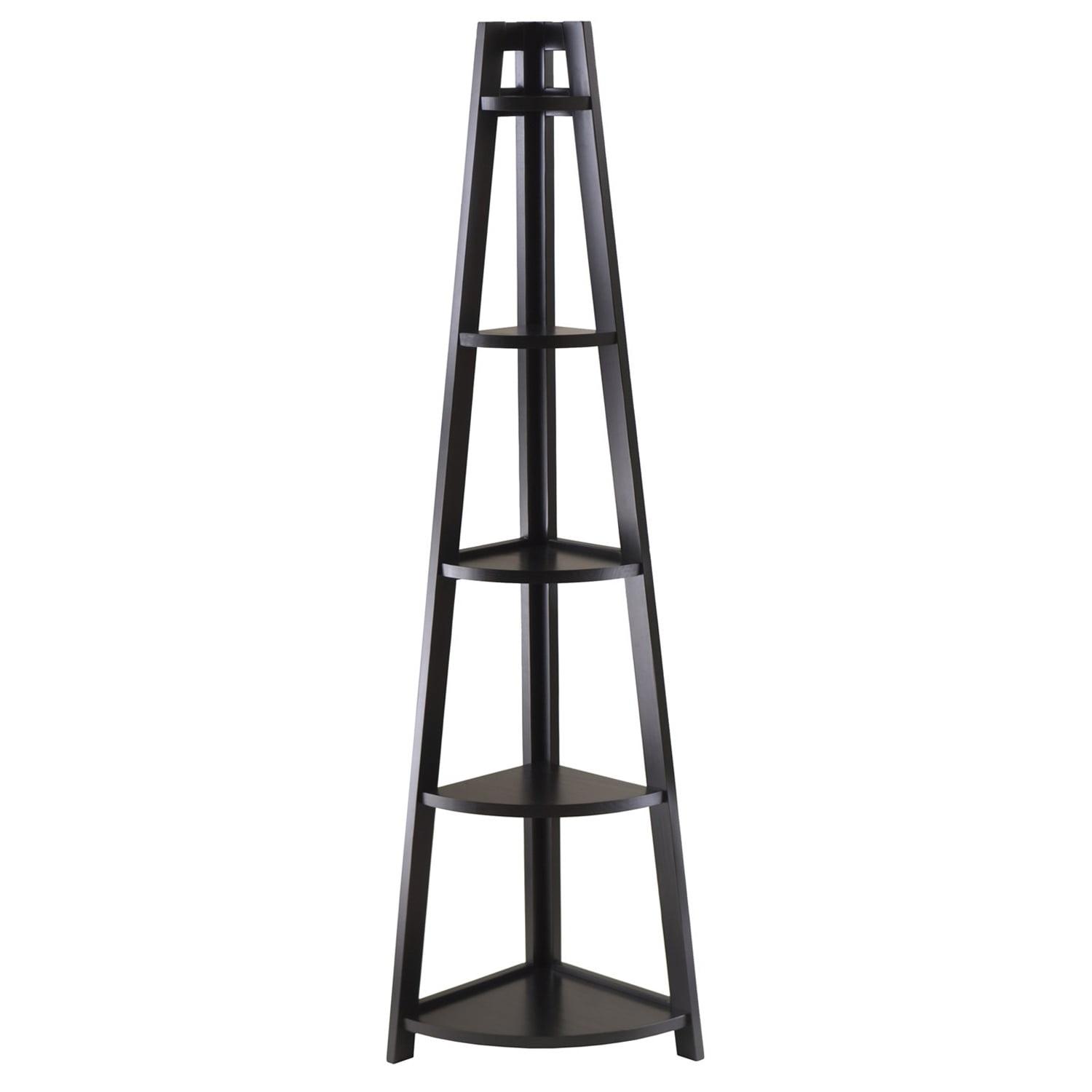 Winsome 58" Adam A Frame Corner Shelf Black: Mid-Century Modern Design, 5-Tier Storage, Lacquered Finish