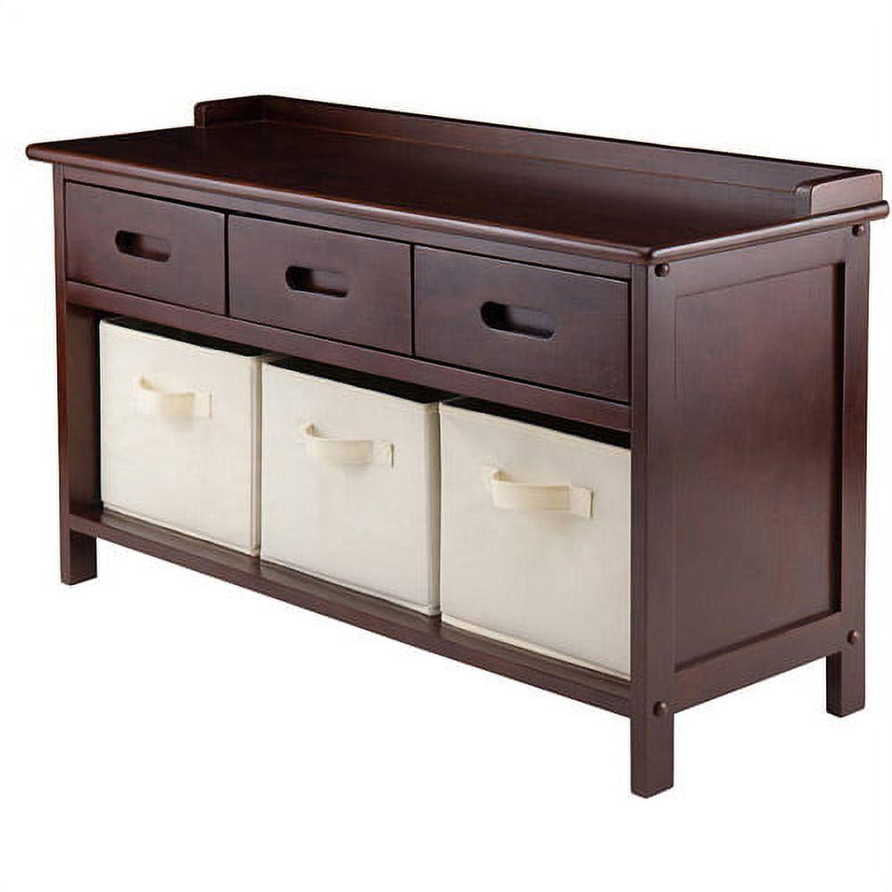 Adriana Transitional Walnut Storage Bench with Beige Baskets