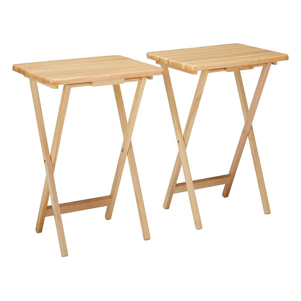 Beige Natural Wood Alex 2-Piece Snack Table Set - Foldable & Versatile
