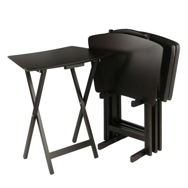 5pc Anila Fan Shape Snack Table Coffee - Winsome: Solid Wood Folding Tables, Beveled Edges, Storage Rack