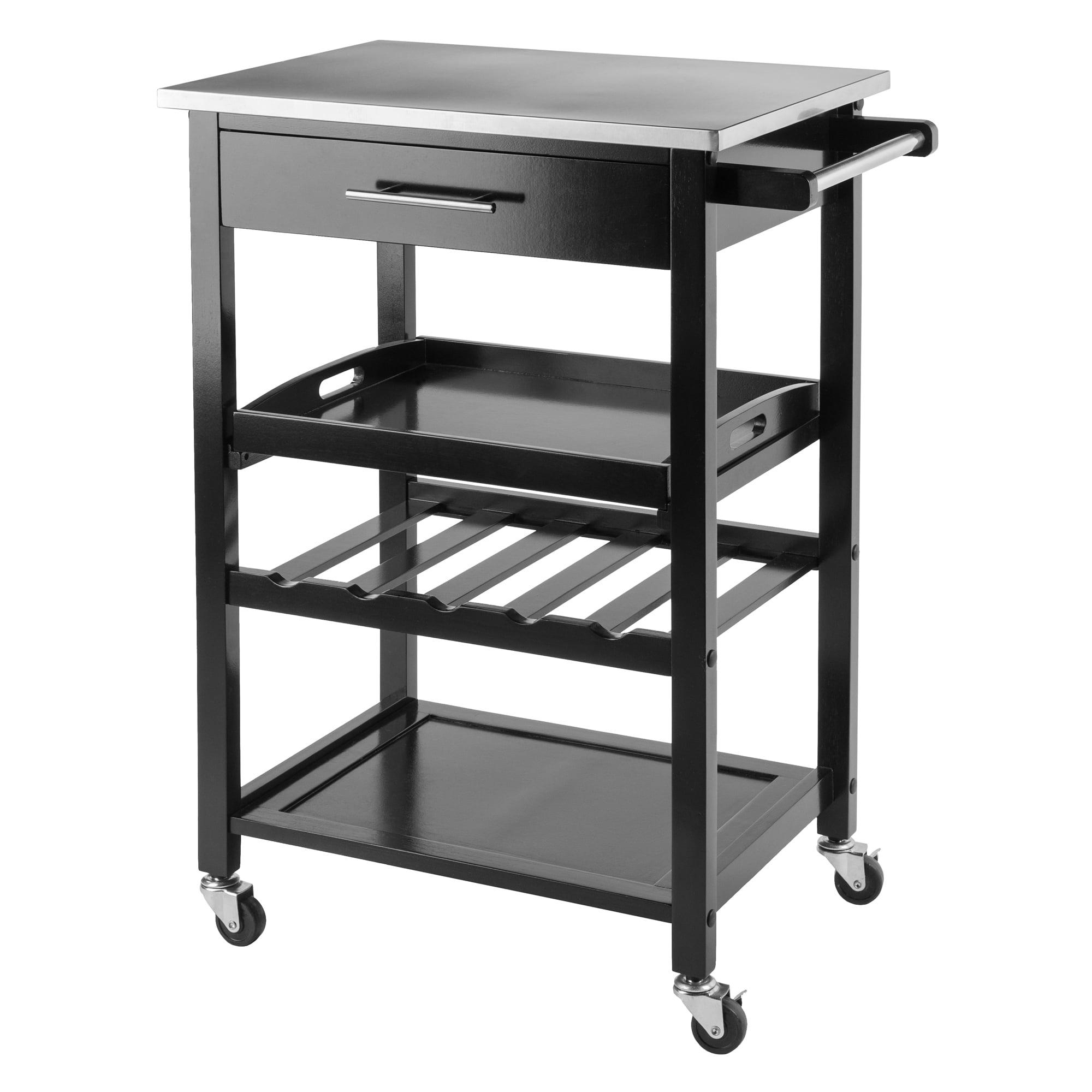 Black Stainless Steel Top Kitchen Cart with Wine Rack