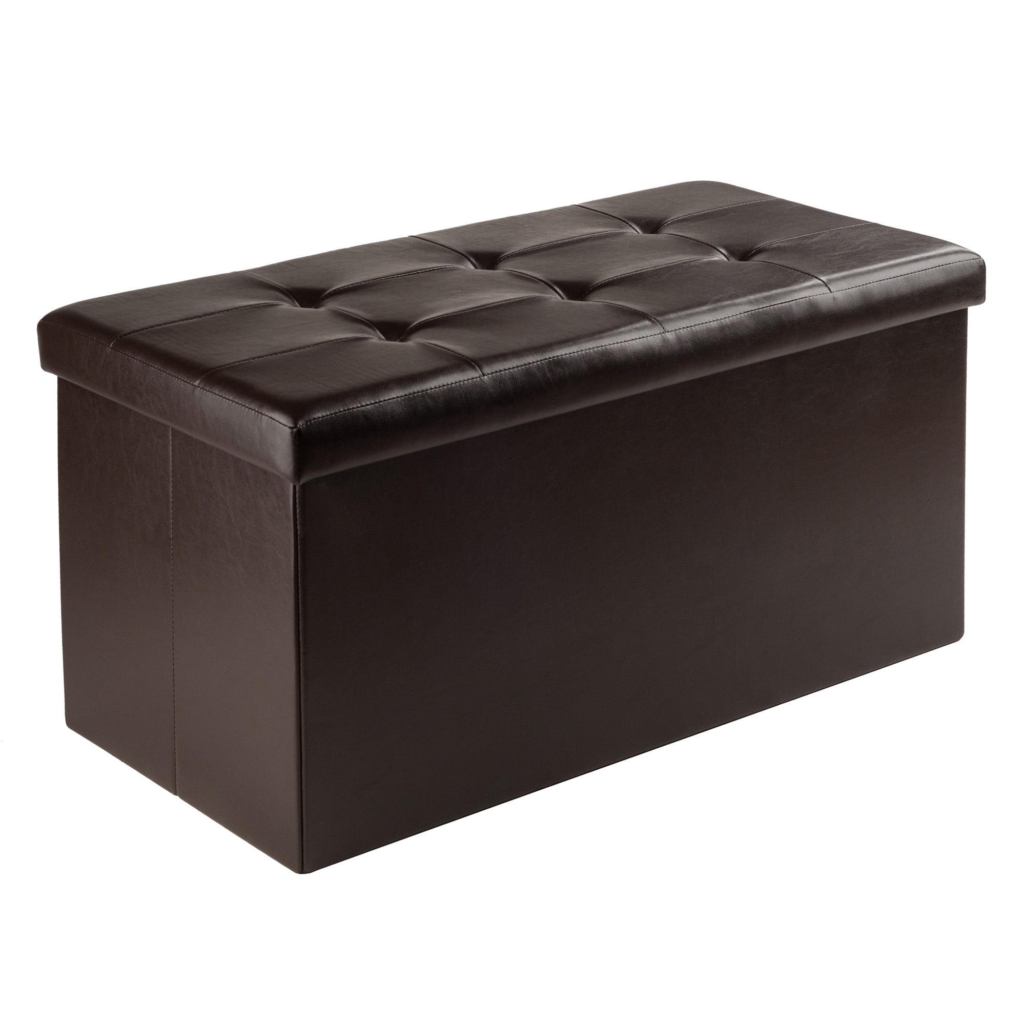 Espresso Faux Leather Foldable Storage Ottoman 29.9"